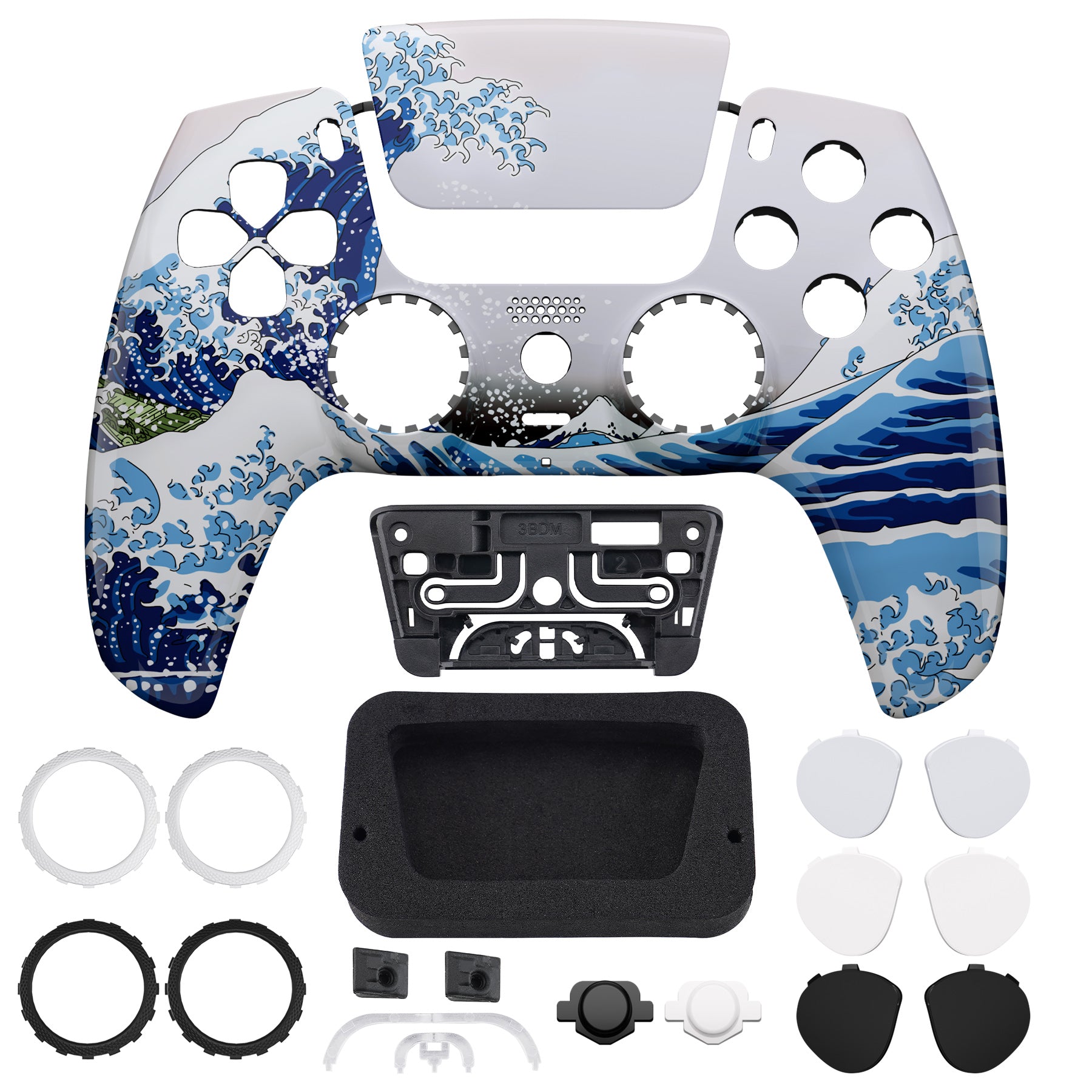 eXtremeRate LUNA Redesigned PS5 Controller Front Shell with Touchpad - Compatible with BDM-010/020/030/040/050 Models - The Great Wave Design - Perfect for Gaming Enthusiasts & Custom Controller Builders