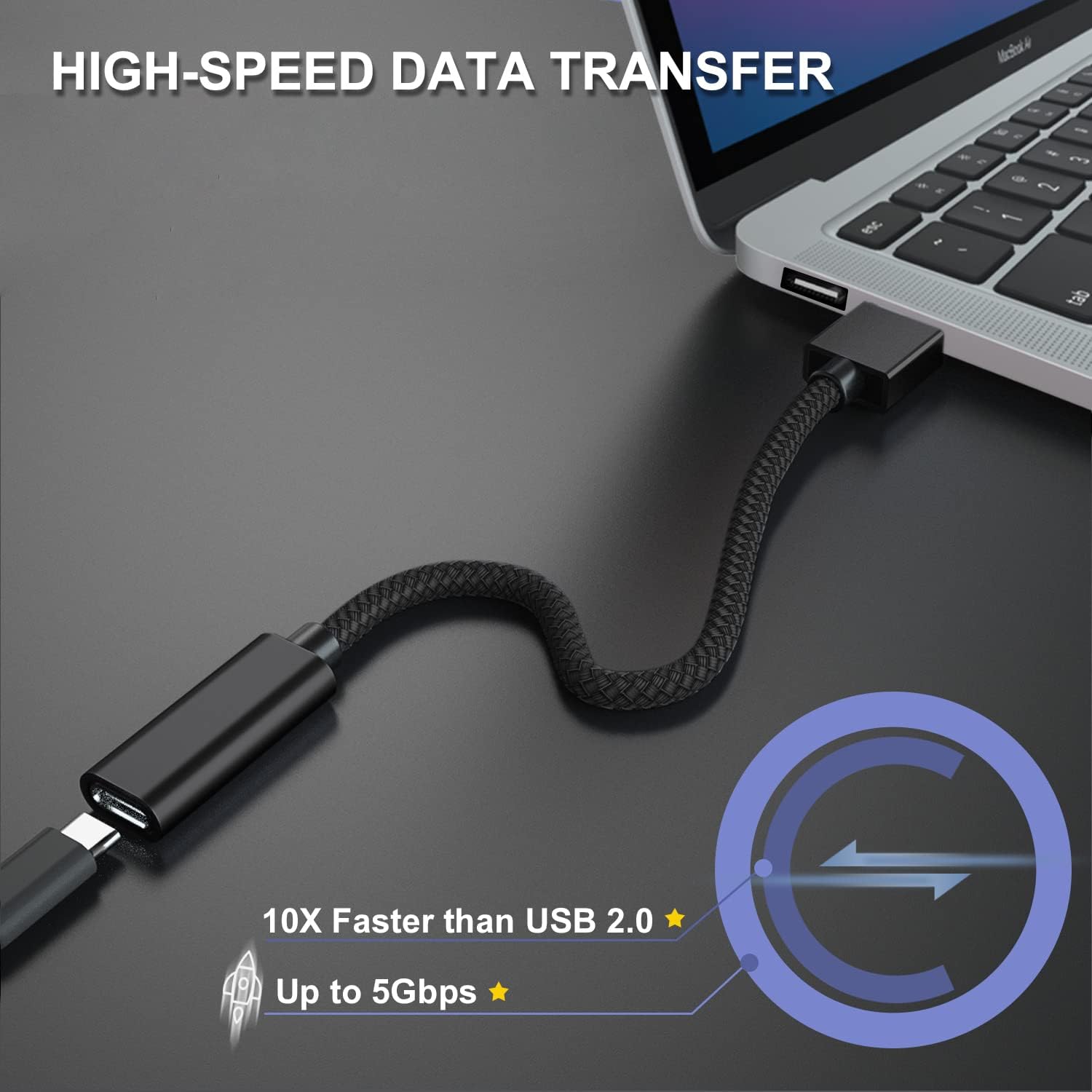 Basesailor USB 3.0 to USB C Adapter 2-Pack (0.75FT) - USB 3 Male to USB C Female Converter Cable - 5Gbps High-Speed Data Transfer & Charging Compatible with iPhone 16/15 Pro Max, iPad Air/Mini, Samsung Galaxy S25/S24/S23/Z Fold/Flip - Perfect for Travel, Office & Home Charging Stations