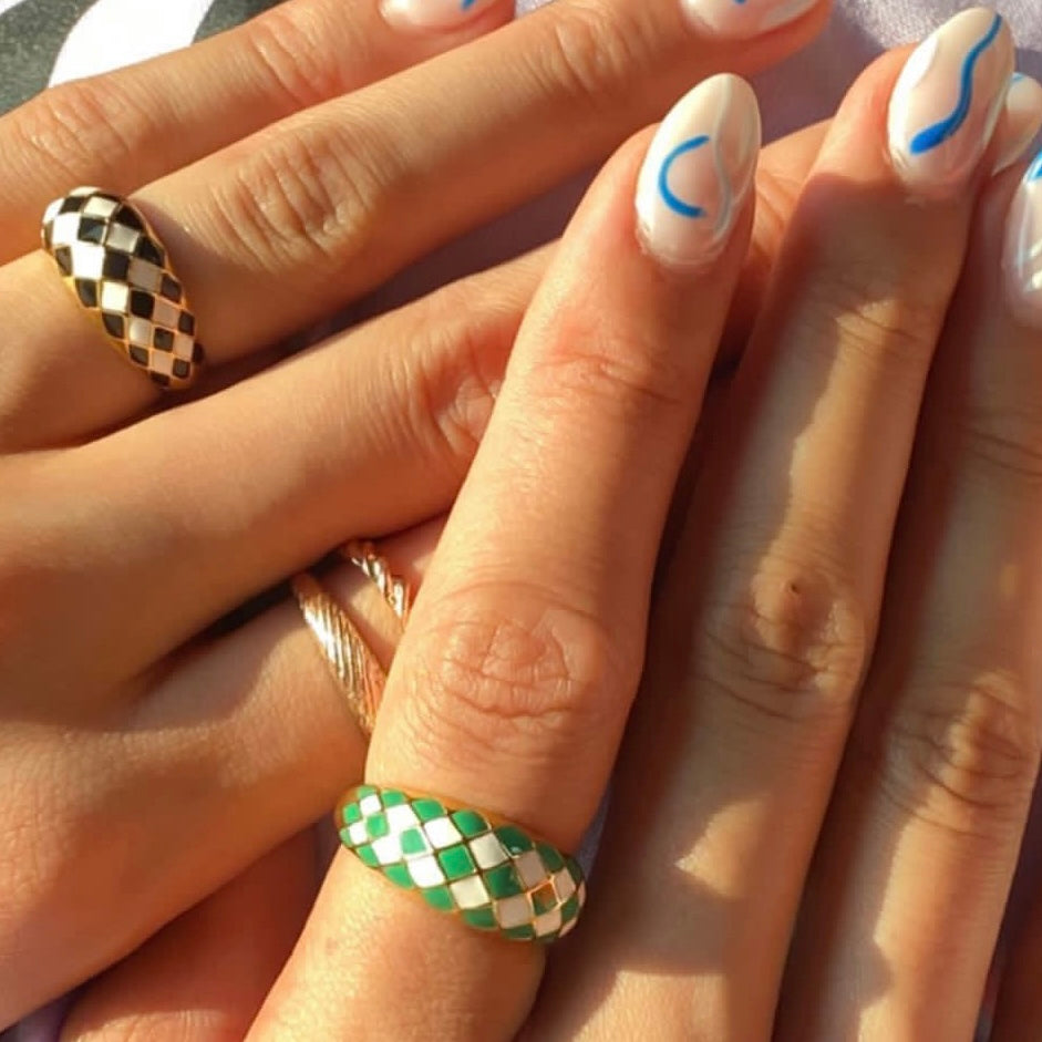 Checker Rings Set of 2 - Fashion Statement Jewelry for Women | Perfect for Parties, Weddings & Everyday Wear