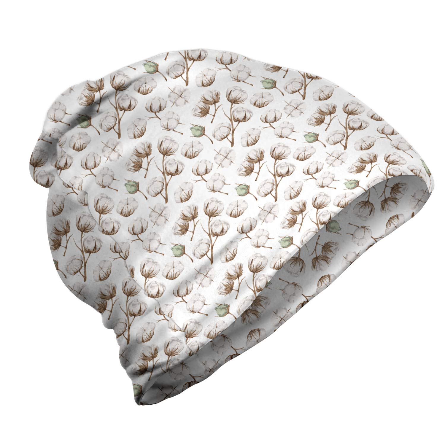 Ambesonne Unisex Beanie - Cotton Branches Art Print, Warm Winter Hat for Men & Women, Perfect for Hiking, Camping & Outdoor Activities