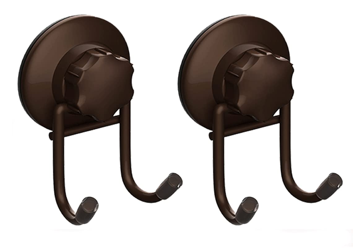SANNO Heavy Duty Suction Cup Hooks - 2 Pack Bronze Shower Accessories for Towel, Robe, Loofah & Squeegee - Strong Adhesive Bathroom & Kitchen Wall Hooks for Hanging Organization - Perfect for Showers, Bathrooms & Small Space Storage