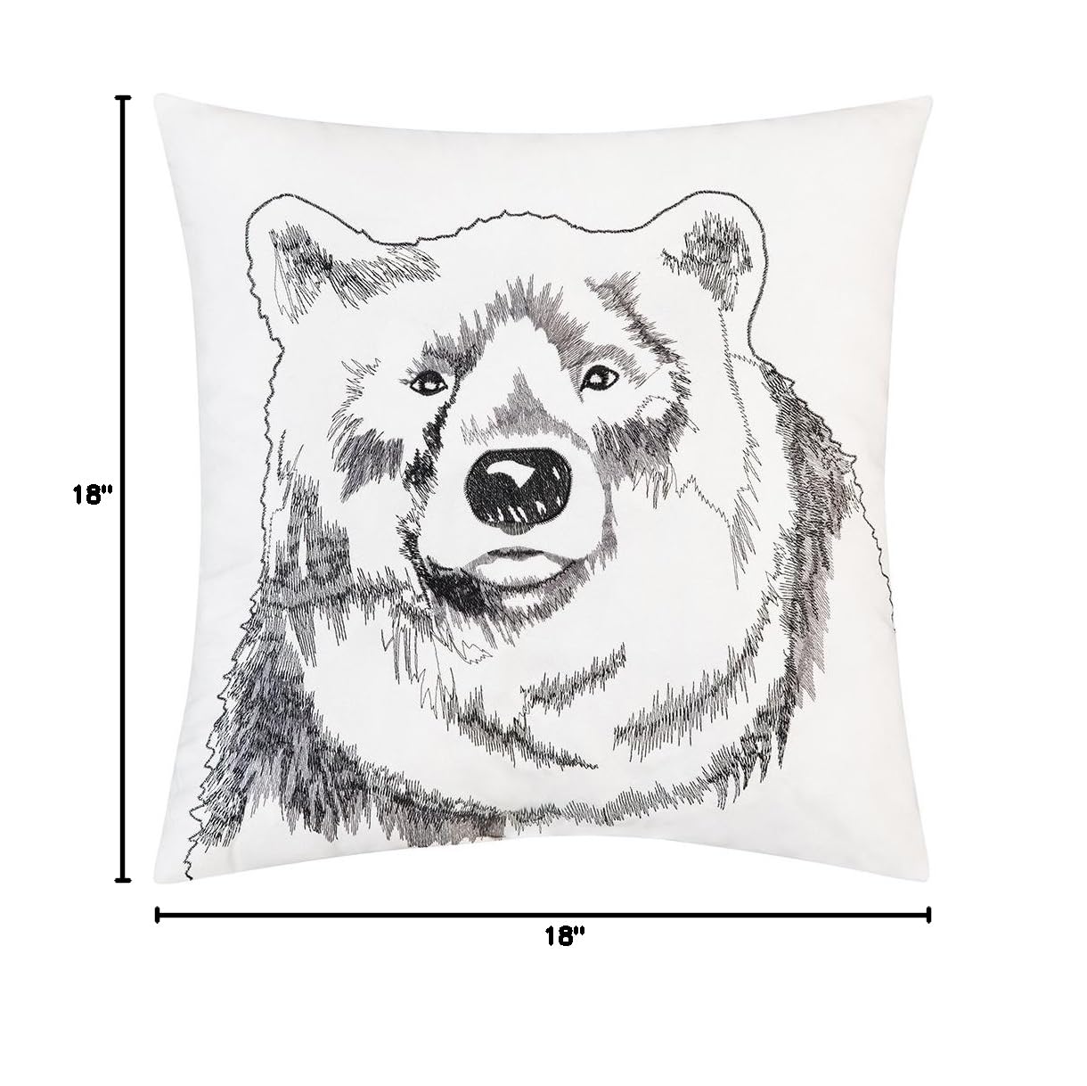 Brown 18x18 Inch Embroidered Bear Portrait Throw Pillow - Indoor/Outdoor Decorative Accent Pillow for Sofa, Bed, Patio & Home Decor | C&F Home