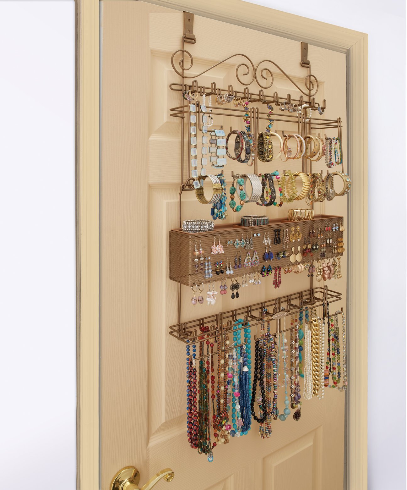 Longstem Hanging Jewelry Organizer #7100 - Bronze Over-the-Door/Wall Mount Jewelry Storage Holder for Earrings, Necklaces, Bracelets & Watches (Holds 300+ Pieces) - Perfect for Bedroom, Closet & Bathroom Organization