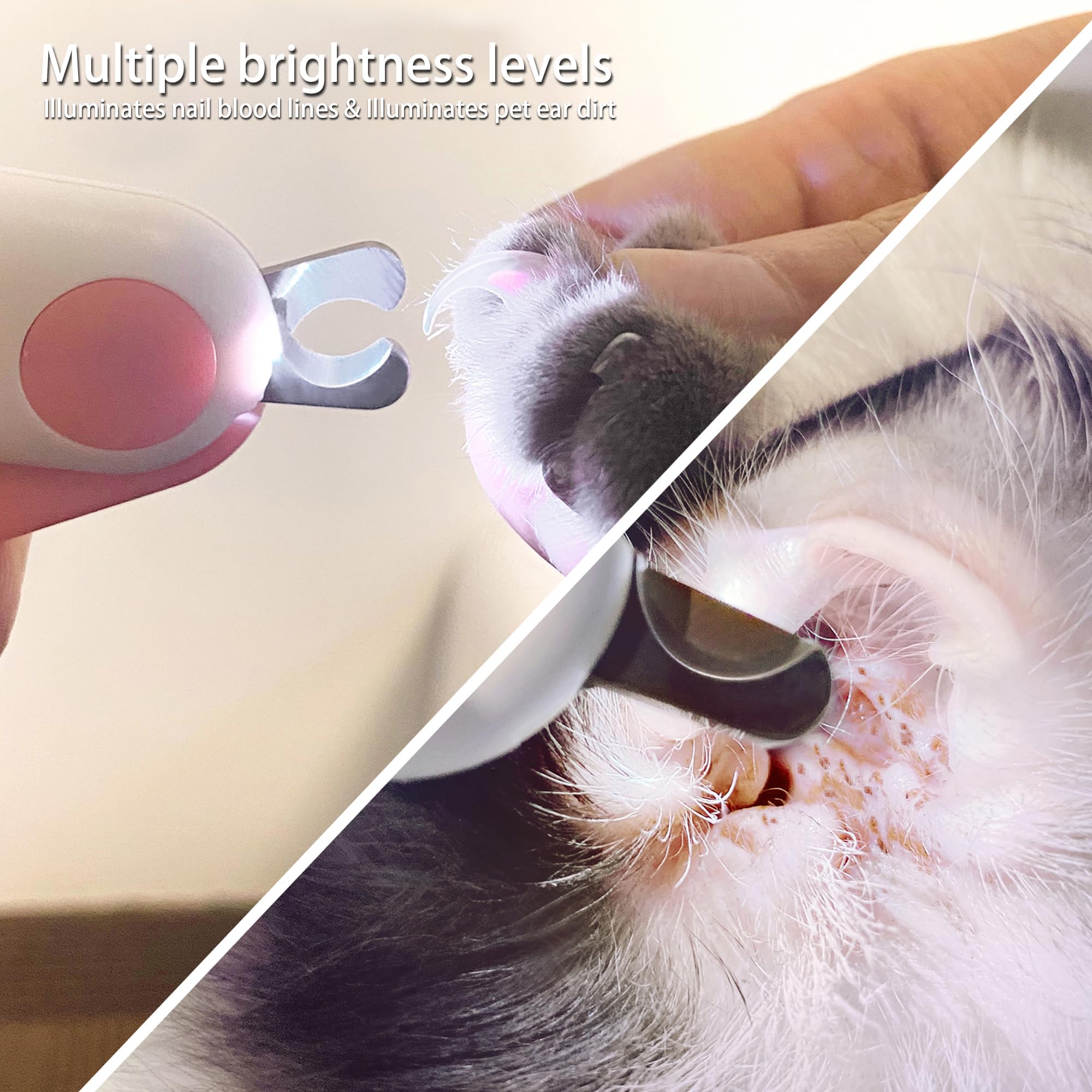 LED Pet Nail Clippers with Safety Guard - Professional Cat & Small Dog Nail Trimmer for Kittens, Rabbits, Birds - Gentle Grooming Tool for Indoor Pets (Pink) | Perfect for Stress-Free At-Home Pet Nail Care & Grooming Sessions