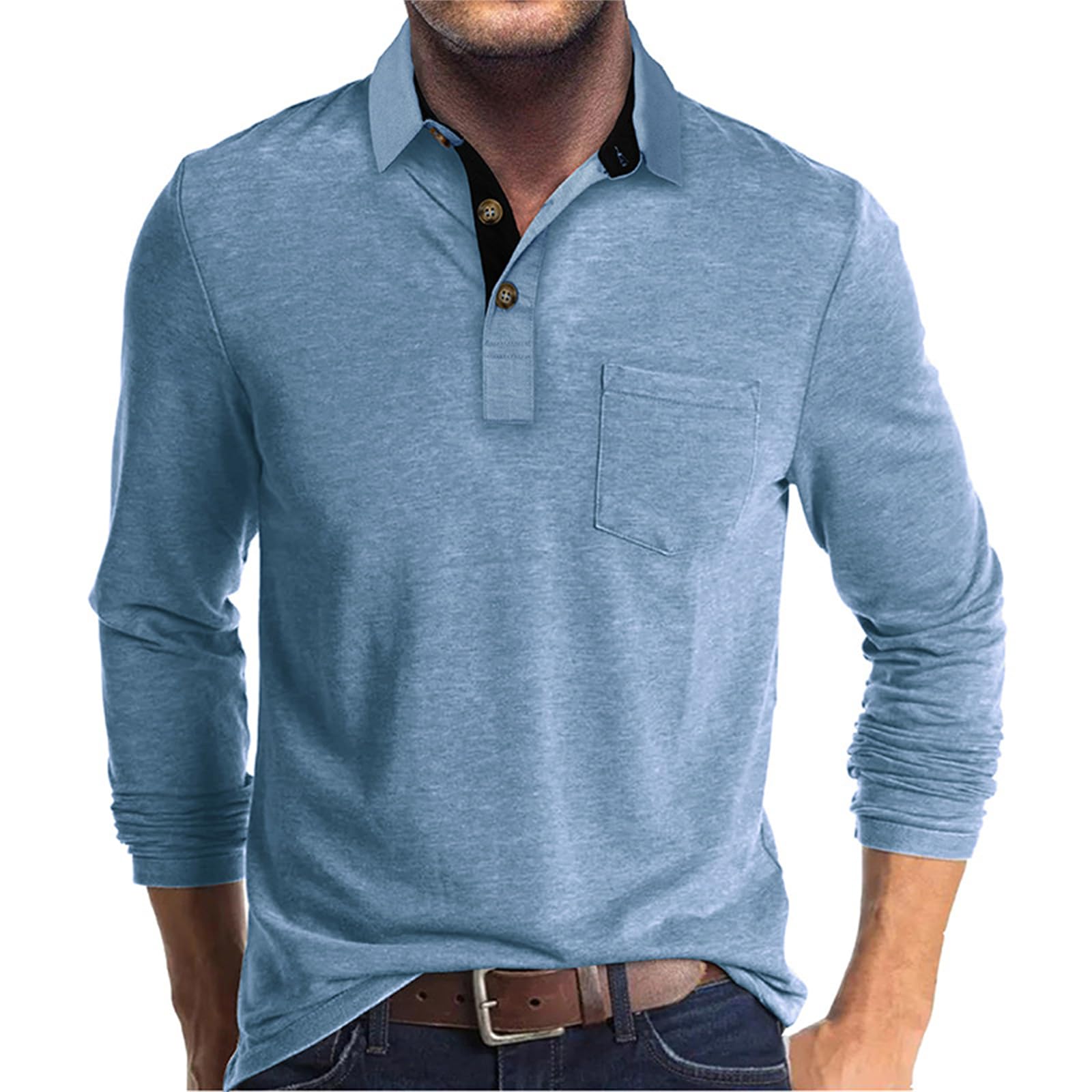 **PICKLION Men's Long Sleeve Polo Shirts - Moisture Wicking, Casual & Golf Polo Shirt with Pocket - Perfect for Work, Golf & Outdoor Activities**