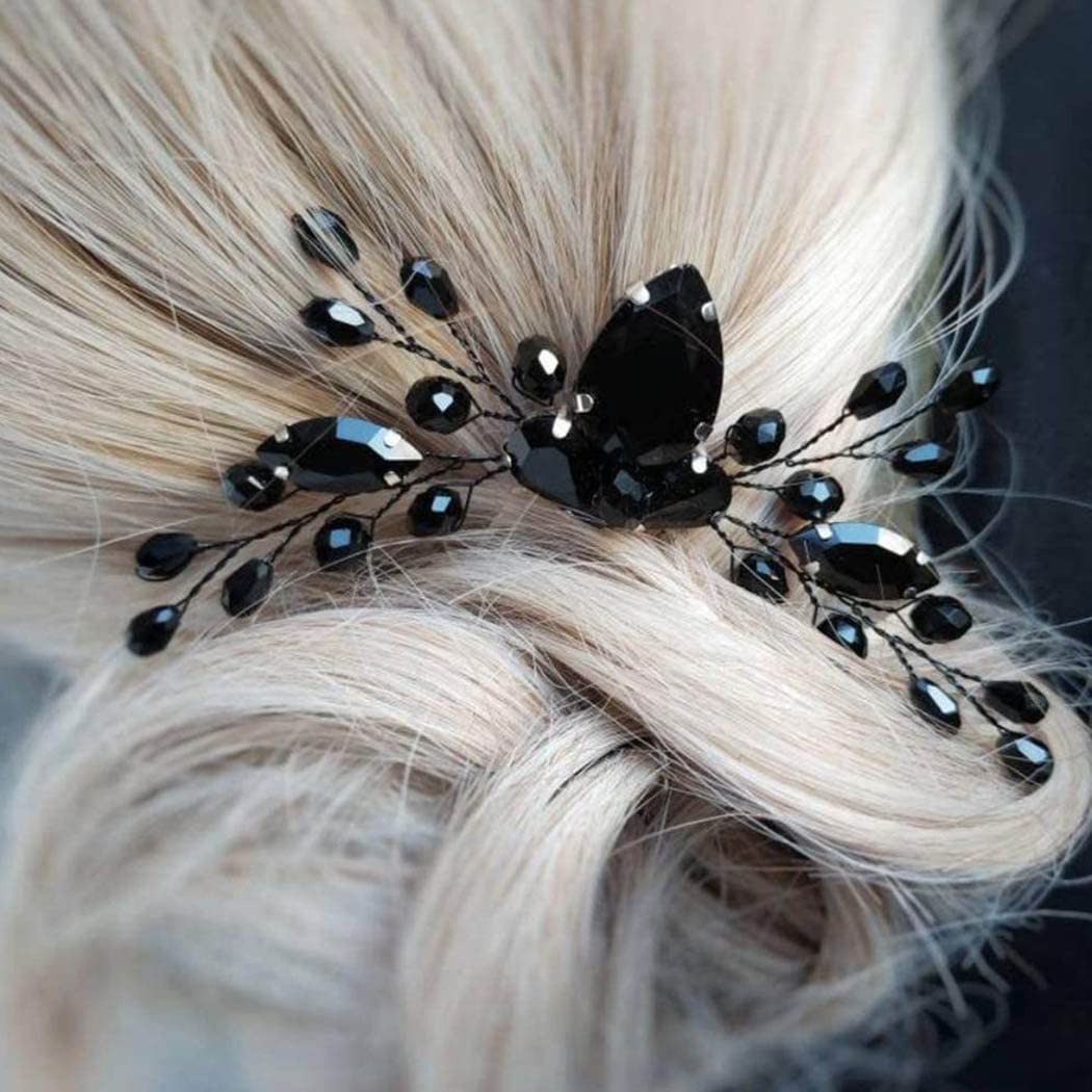 Elegant Black Crystal Rhinestone Wedding Hair Comb - Bridal Side Hairpiece for Women | Perfect for Weddings, Prom, Halloween & Special Occasions