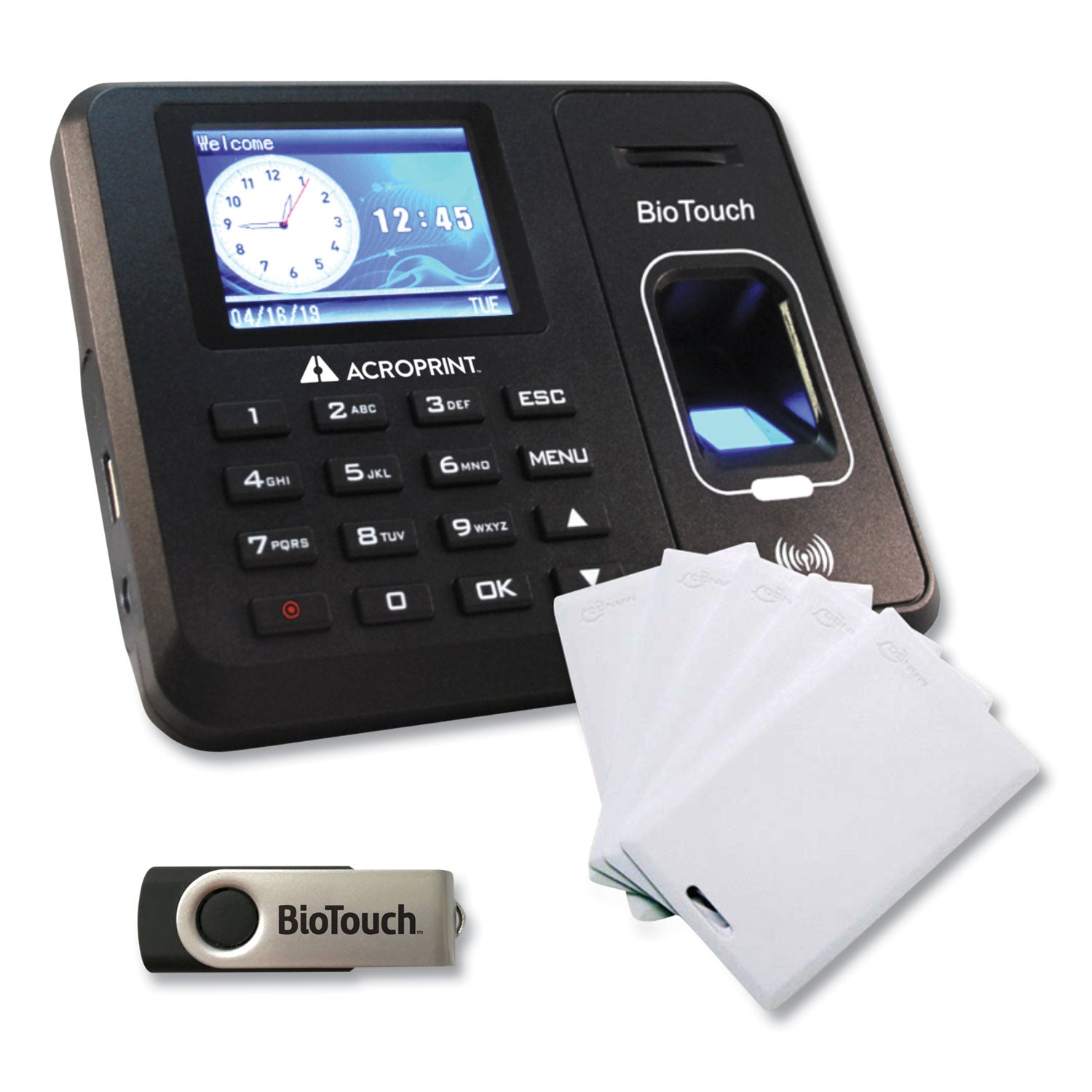 Acroprint® Biotouch Time Clock and Badges Bundle for 10,000 Employees - Black | Employee Time Tracking System for Offices, Retail, and Warehouses