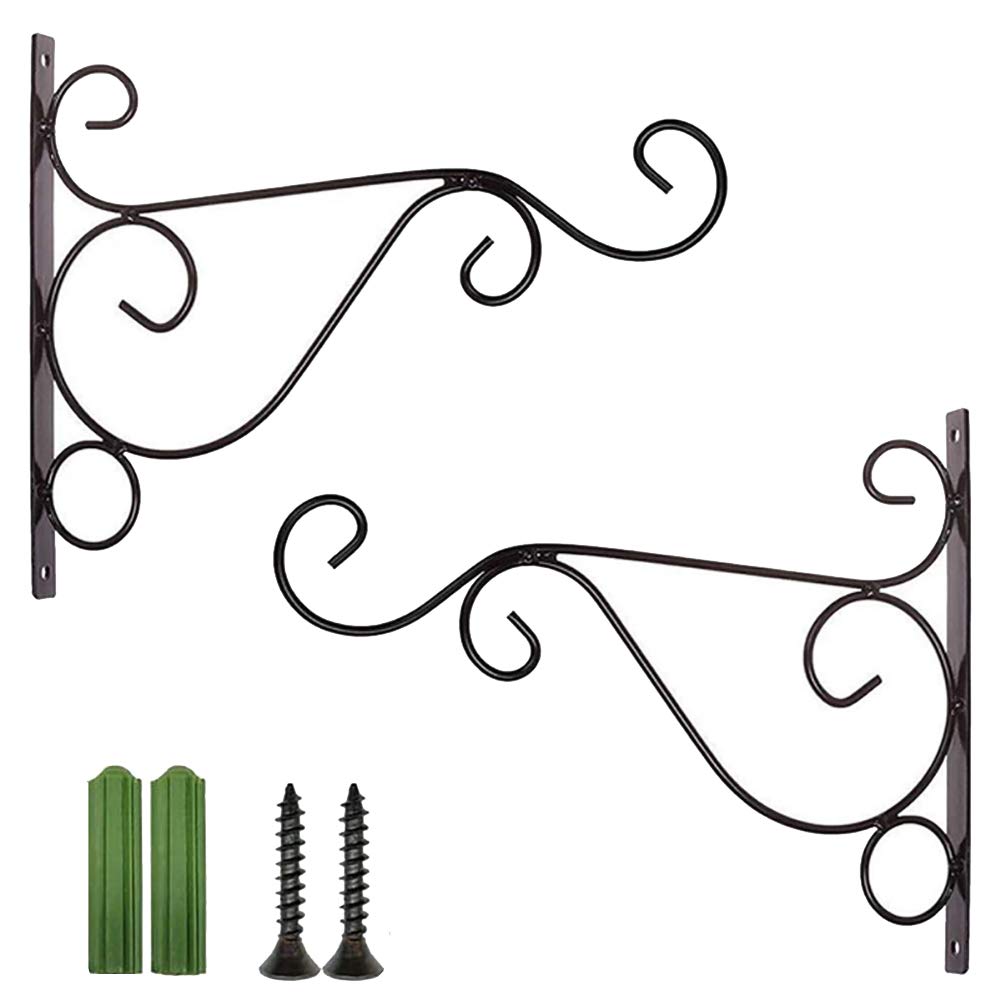 2 Pack Black Iron Wall Mount Plant Hooks - 10 Inch Hanging Bracket for Indoor & Outdoor Plants - Perfect for Hanging Flower Pots, Herb Gardens, and Decorative Planters