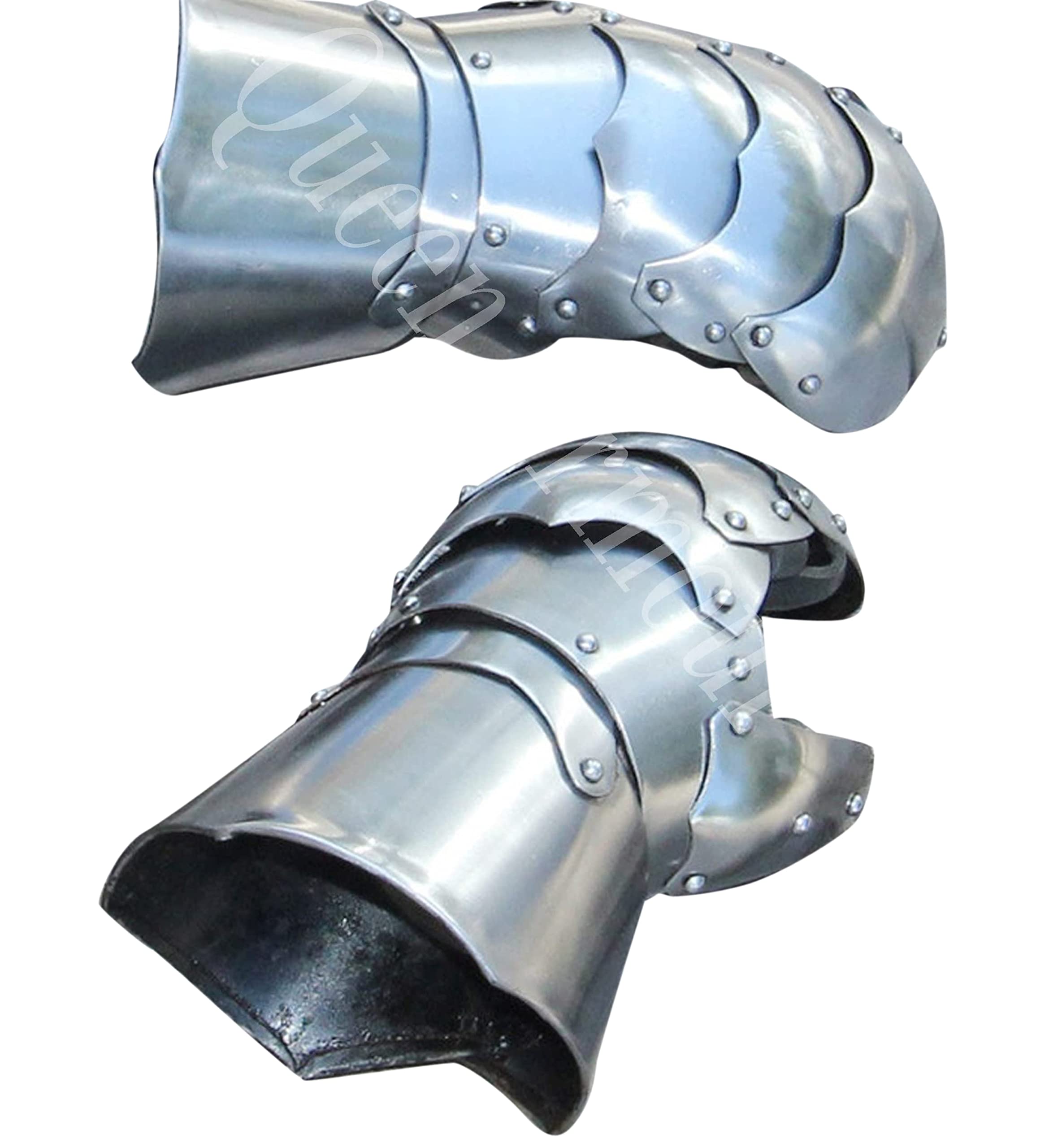 Medieval Dragon Slayer Queen Armor Steel Gauntlets with Gloves - Silver Steel Spartan Roman Helmet & European Kettle Hat Viking Mask - Perfect for LARP, Cosplay, Renaissance Fairs, and Historical Reenactments