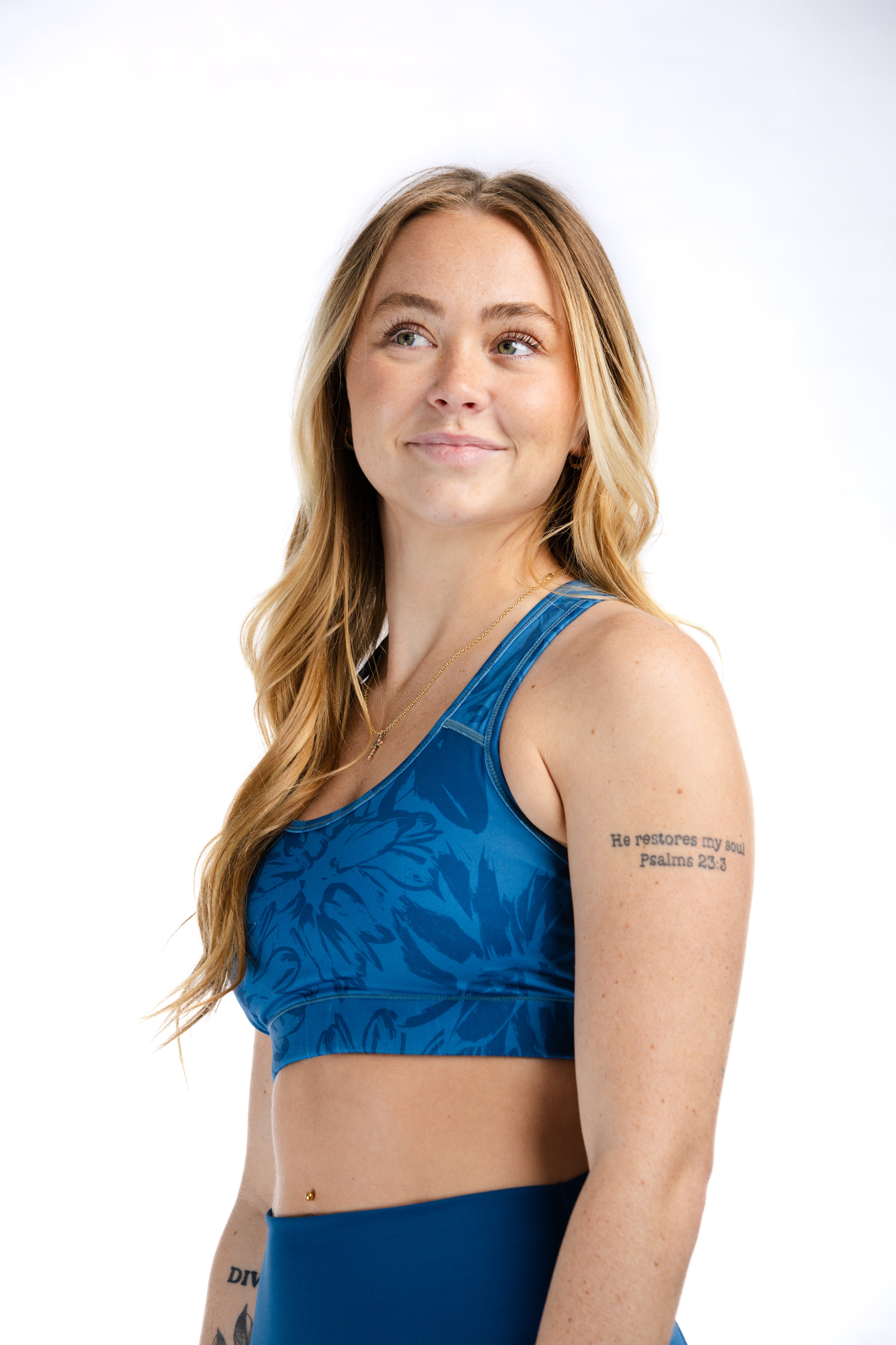 High Support Empowered Sports Bra - Blue Floral Print for Running, Yoga & Gym Workouts | Breathable & Comfortable Activewear