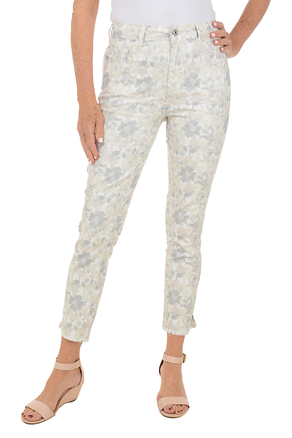 Floral Mirage Denim Twill Ankle Pants for Women - Stylish High Waisted Skinny Jeans with Stretch, Perfect for Casual Outings & Date Nights