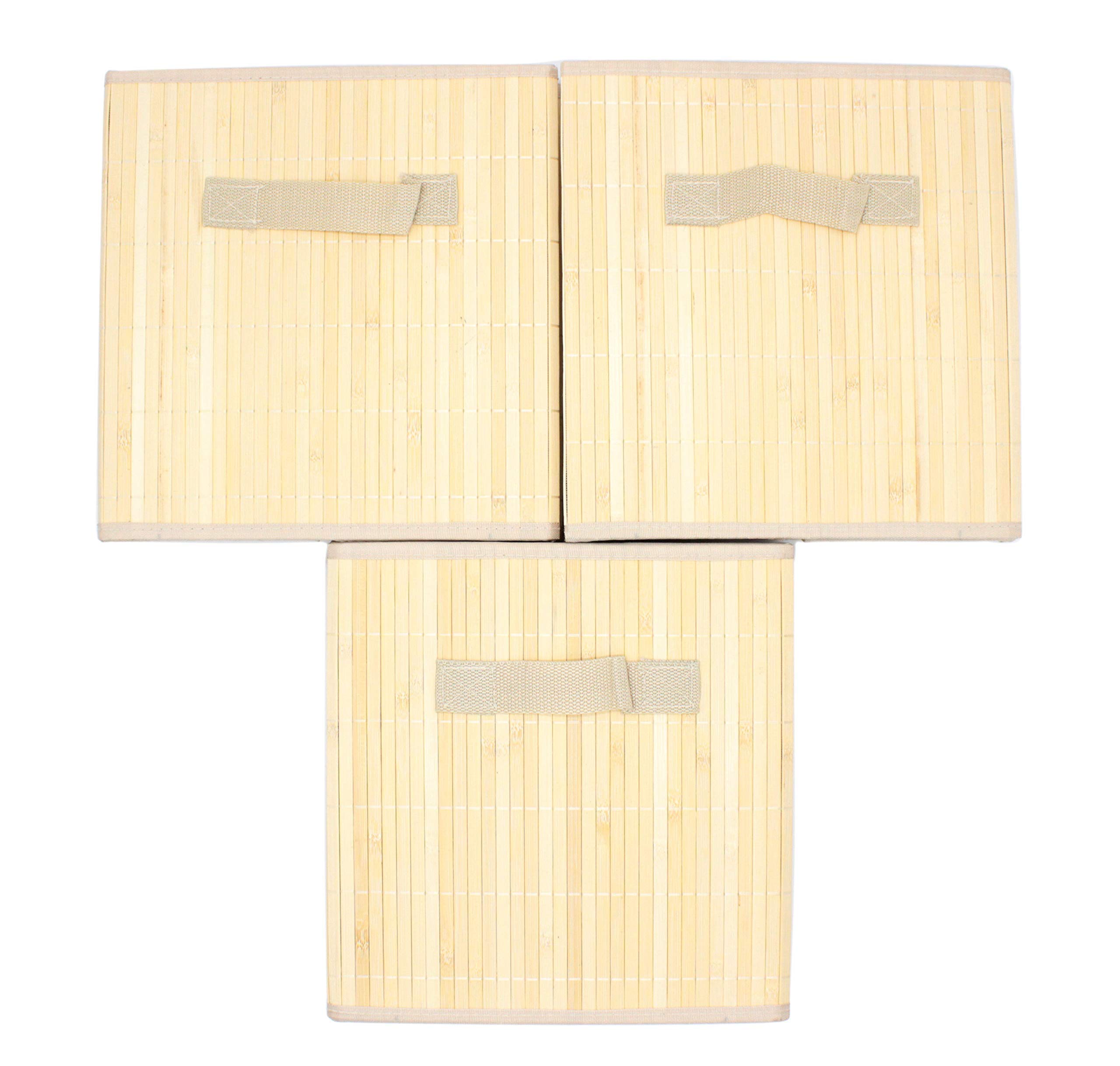 Natural Bamboo Foldable Storage Cubes & Bins - 3 Pack Organizer for Closet, Shelves & Home Organization | Eco-Friendly Storage Solution for Bedroom, Kids Room & Office