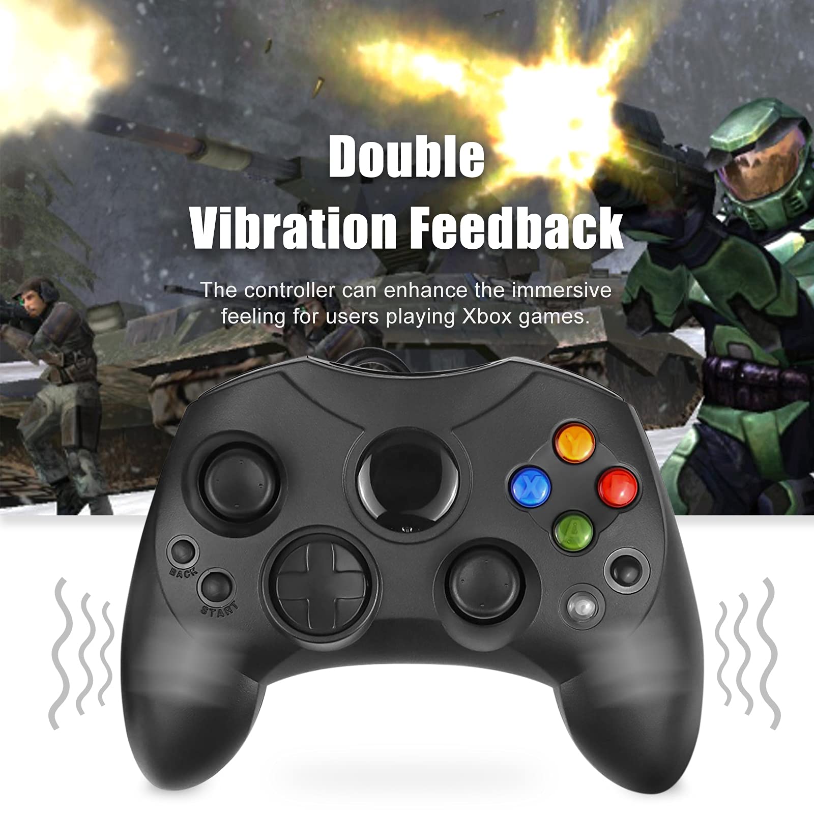 Yioone Replacement Xbox Controller S-Type - Compatible with Original Xbox Console (Black) - Classic Gaming Controller for Enhanced Xbox Experience