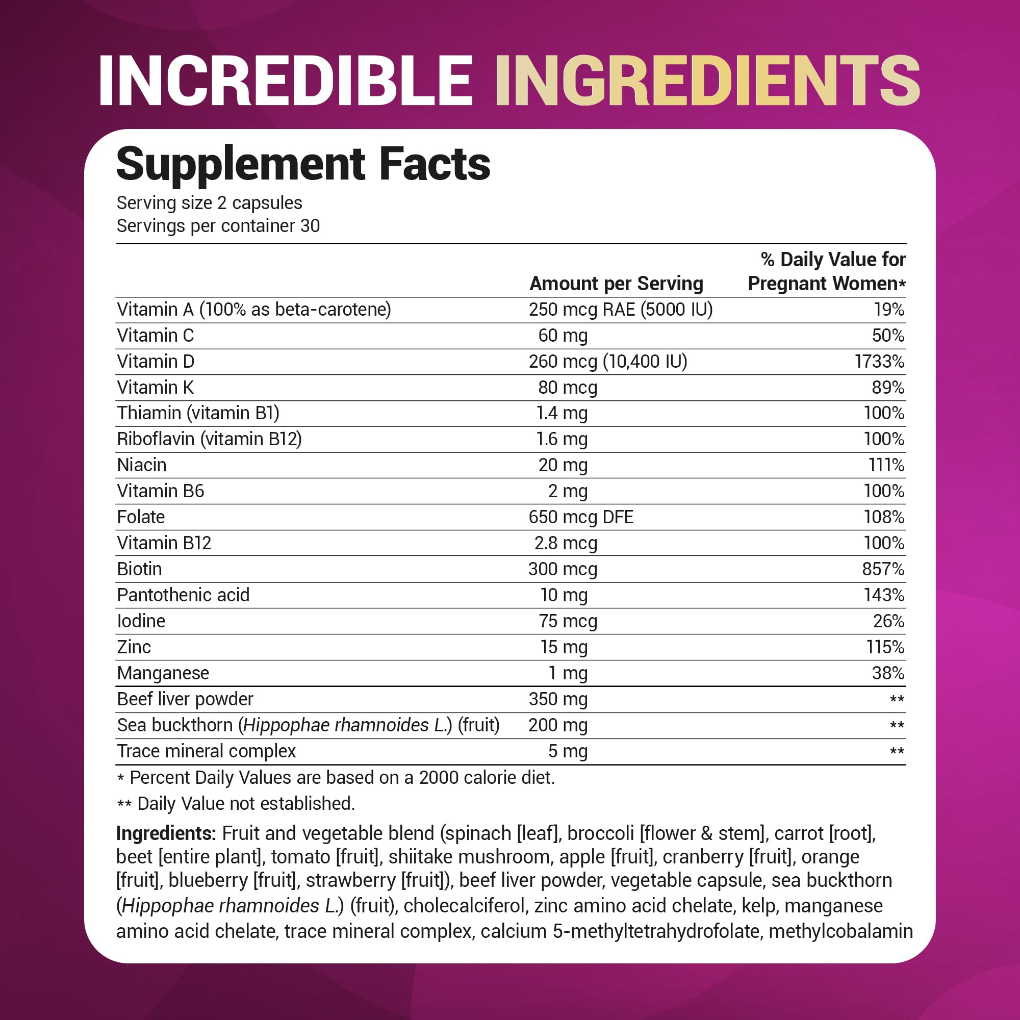 Dr. Berg Natural Prenatal Vitamins for Women - Prenatal Multivitamin with Folate, Omega-3, 11 Superfoods & Essential Minerals (60 Capsules) - Supports Healthy Pregnancy, Breastfeeding & Fetal Development