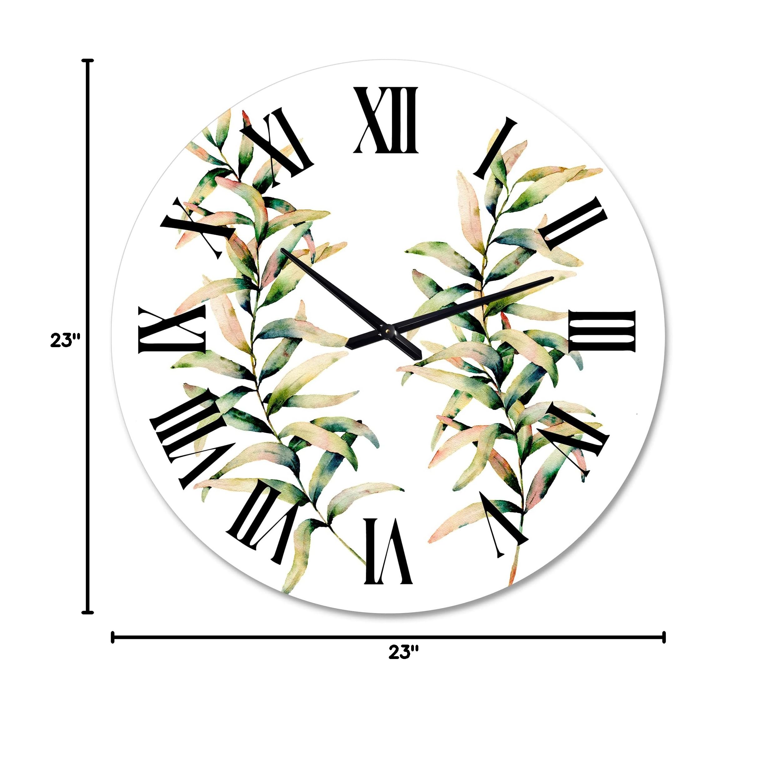 DesignQ Traditional Wall Clock 'Autumn Grass Branches' - Large Floral Botanical Wall Clock for Home, Office & Living Room Decor - Perfect for Farmhouse, Bedroom & Kitchen Wall Decoration