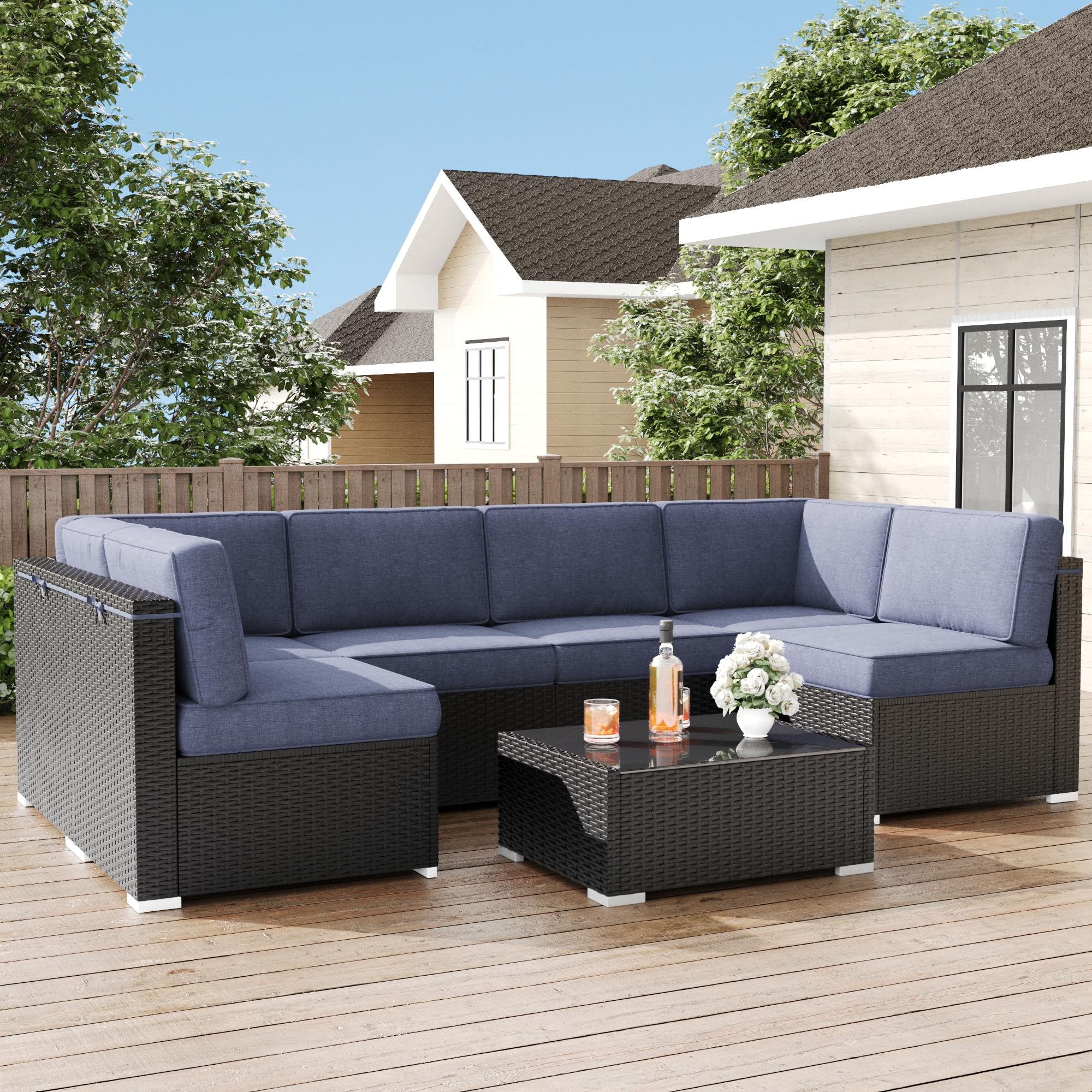LayinSun 14-Piece Outdoor Furniture Replacement Cushions Set for 6-Seat Patio Rattan Wicker Sectional Sofa - Waterproof & UV Resistant Cushions for Backyard, Poolside, and Garden Conversation Sets