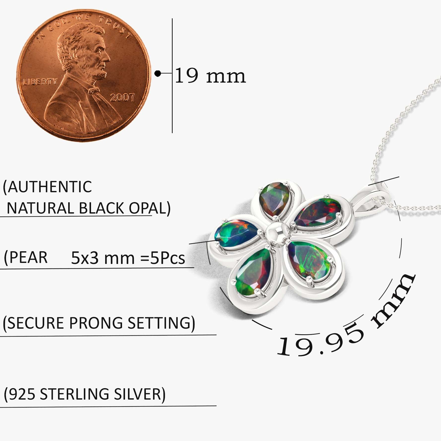 Natural Black Opal Flower Pendant Necklace for Women | Elegant Floral Jewelry Gift for Birthday, Anniversary & Special Occasions