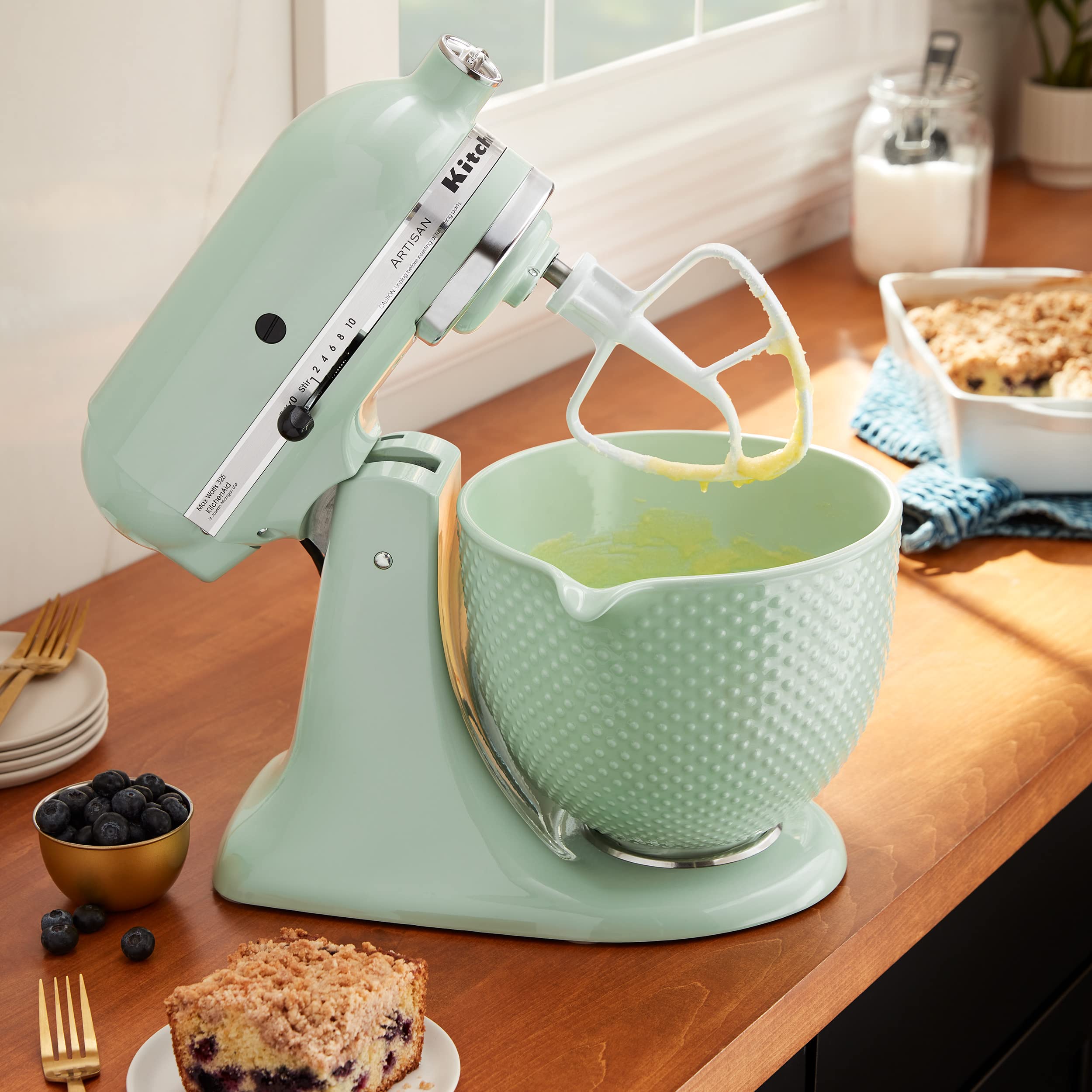 KitchenAid 5 Quart Ceramic Mixing Bowl for 4.5-5 Quart Tilt-Head Stand Mixers (KSM2CB5TDD) - Dew Drop Color - Perfect for Baking, Mixing & Food Prep