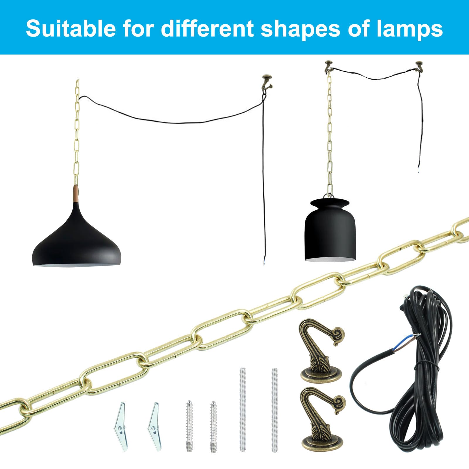 15 Ft Swag Light Kit with Chandelier Chain, Light Cord, Switch & 2 Hooks - Bronze Hanging Lamp Kit for Pendant, Ceiling & Fan Lights | Perfect for Bedroom, Living Room & Dining Room Lighting