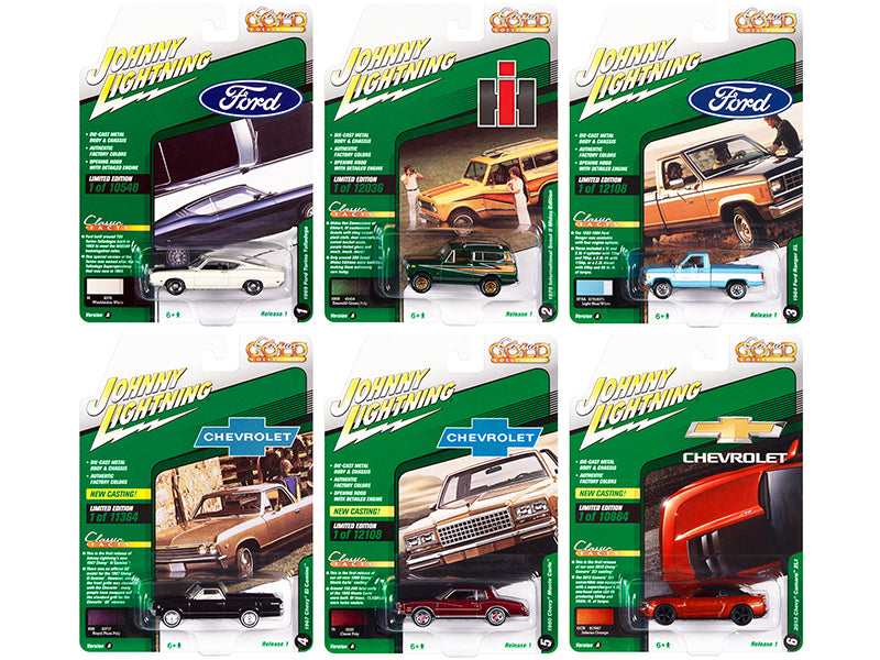 Johnny Lightning 1/64 Diecast Model Cars - Classic Gold Collection 2022 Set A (6 Cars) - Perfect for Collectors, Display, and Racing Enthusiasts