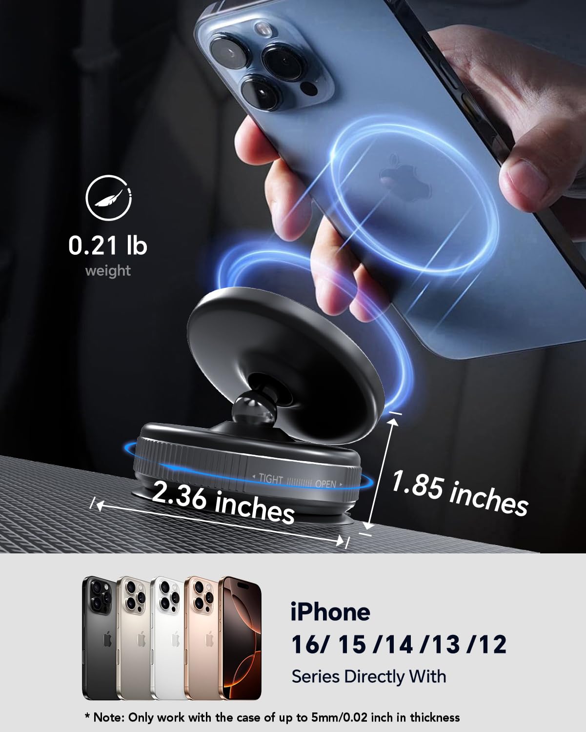360° Rotating Vacuum Magnetic Phone Holder for Car - Hands-Free Phone Mount Compatible with iPhone 16/15/14/13, Samsung Galaxy - Strong Suction for Dashboard, Mirror, Gym, Travel & Smooth Surfaces | Perfect for Driving, Workouts & Video Calls