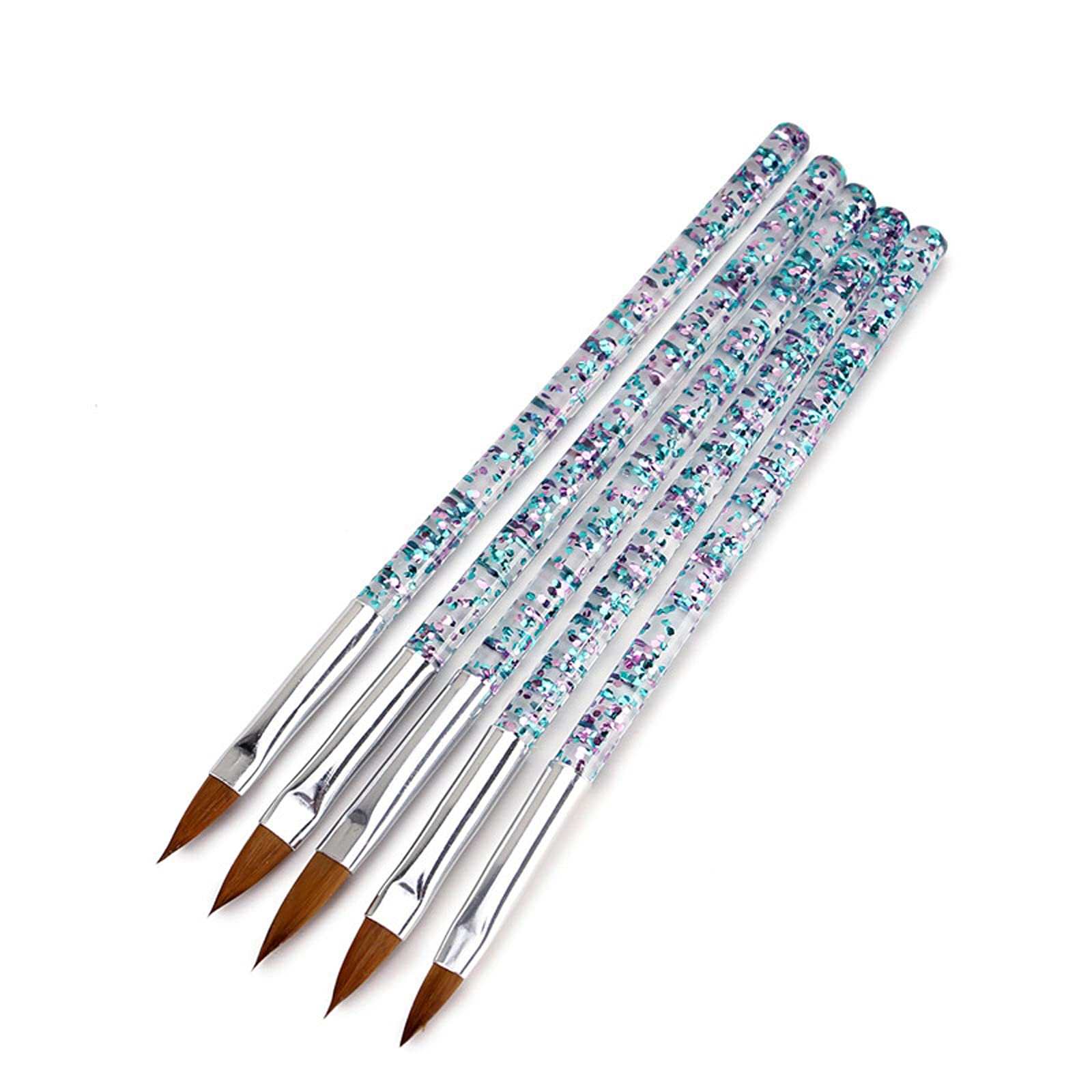 Professional 5-Piece Nail Art Brush Set - Crystal Handle Acrylic UV Gel Liner, Stripe & Flower Painting Carving Drawing Pens for Salon & DIY Manicure - Perfect for Nail Design, Ombre, French Tips & 3D Art