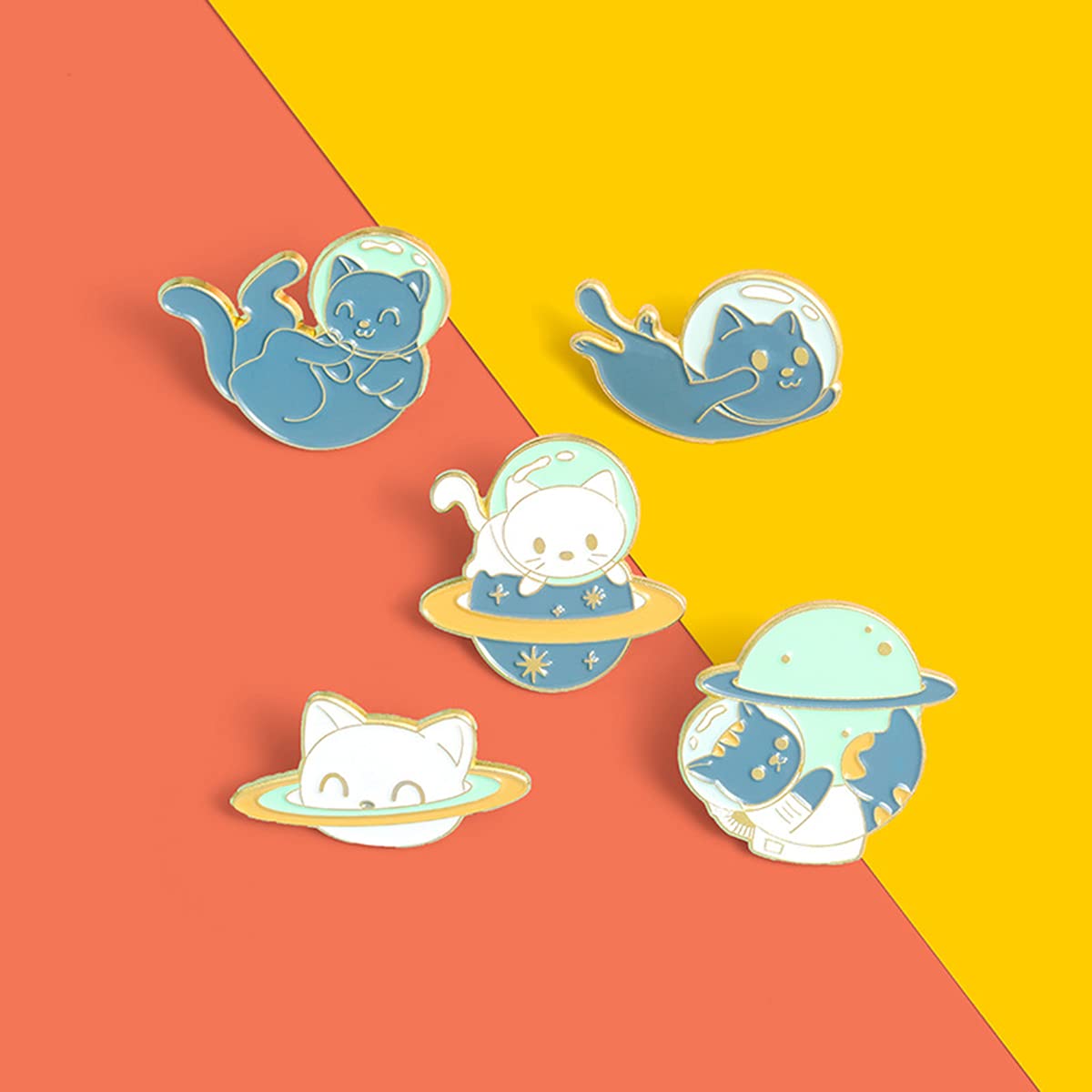 5Pcs Cute Cat Enamel Brooch Pins for Women & Girls - Cartoon Animal Enamel Pin Set for Kids - Novelty Cat Lapel Pins for Clothes, Backpacks, Hats, Bags & Accessories - Perfect for Gifts, DIY Crafts & Fashion Decorations