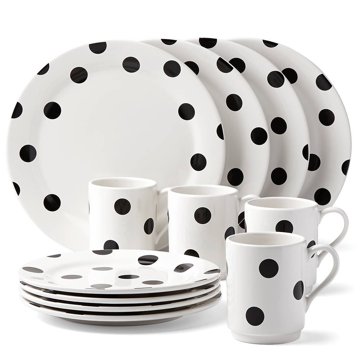 Deco Dot 12-Piece Dinnerware Set - Modern Porcelain Plates, Bowls & Mugs for Everyday Dining, Entertaining & Gifting - Dishwasher & Microwave Safe