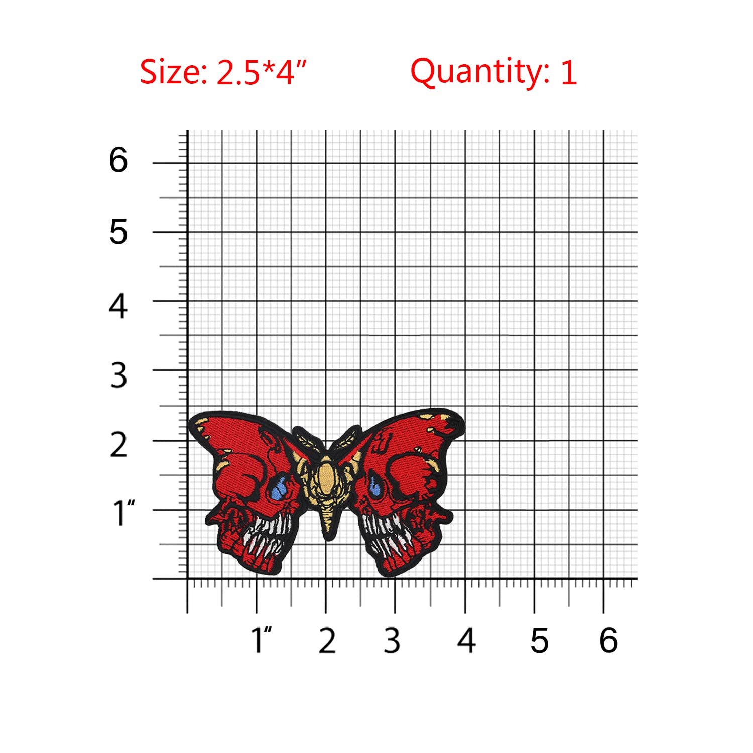 HECOO Bleeding Skull Butterfly Embroidered Iron On Patch for Jackets, Bags, DIY Crafts - Gothic Punk Style Accessories