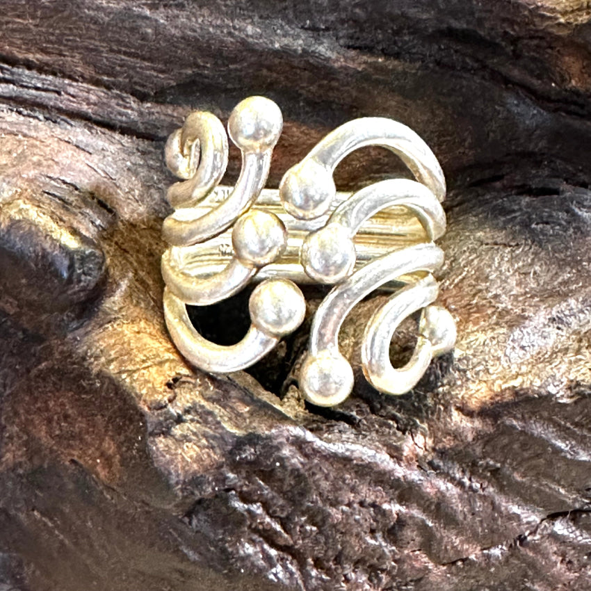 Sterling Silver Wire Art Wide Band Adjustable Ring for Women - Perfect for Boho, Stacking & Everyday Wear