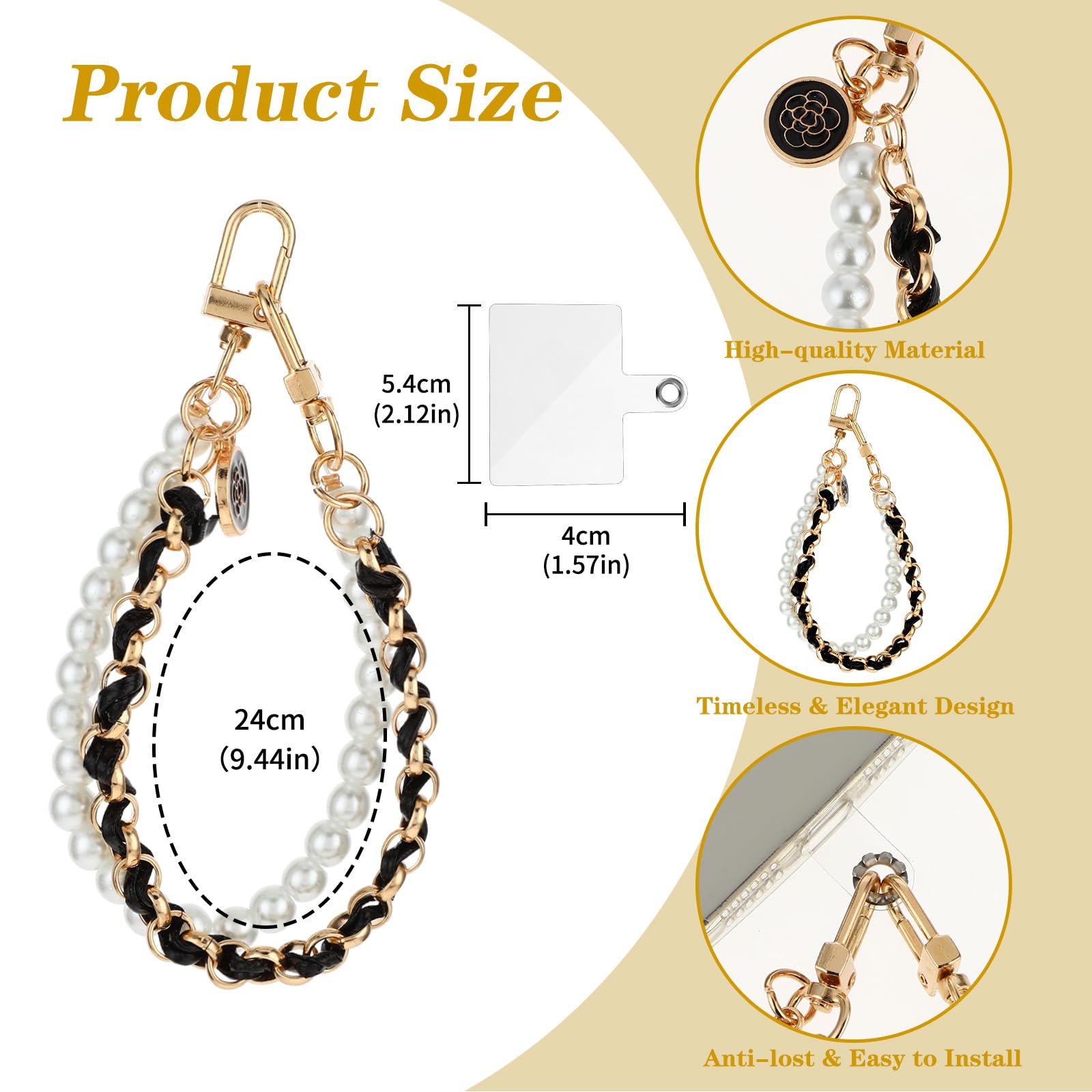 Giantree Universal Phone Lanyard with 2Pcs Back Patch - Adjustable Wrist Strap & Pearl Chain Charm for iPhone, Samsung & Most Smartphones (Rose Gold) - Perfect for Work, Travel & Hands-Free Convenience