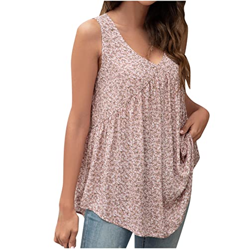 Floral Print V-Neck Sleeveless Pleated Tank Top for Women - Cute Summer Blouse & Sexy Flowy Tee - Perfect for Beach Outings, Date Nights & Casual Wear