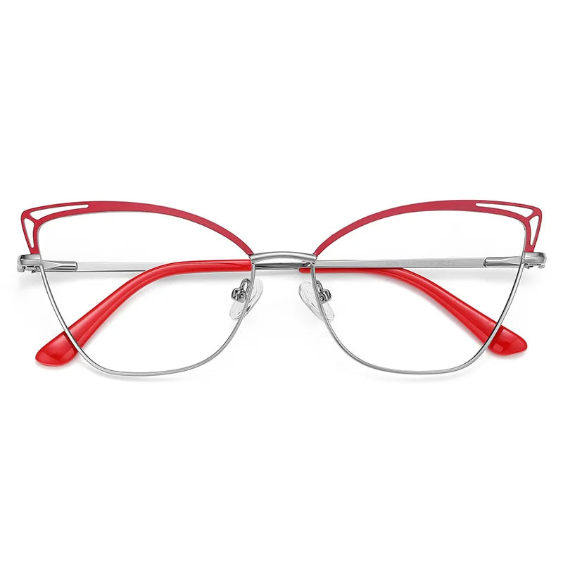 Brightzone Women's Full Rim Square Cat Eye Eyeglasses Frame 76038 - Lightweight Alloy Glasses for Work, Reading & Fashion