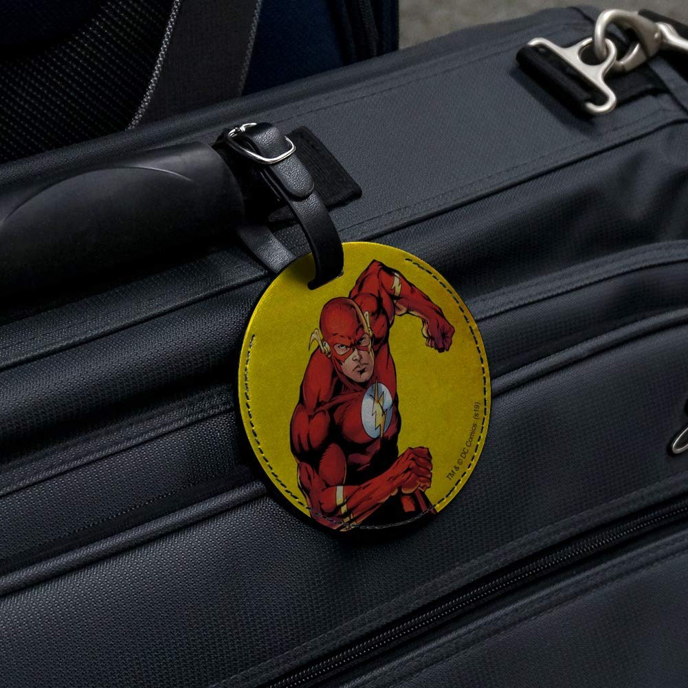 The Flash Superhero Round Leather Luggage Tag - Personalized Suitcase ID Tag for Carry-On Bags - Perfect for Travel, Cosplay & Comic Conventions