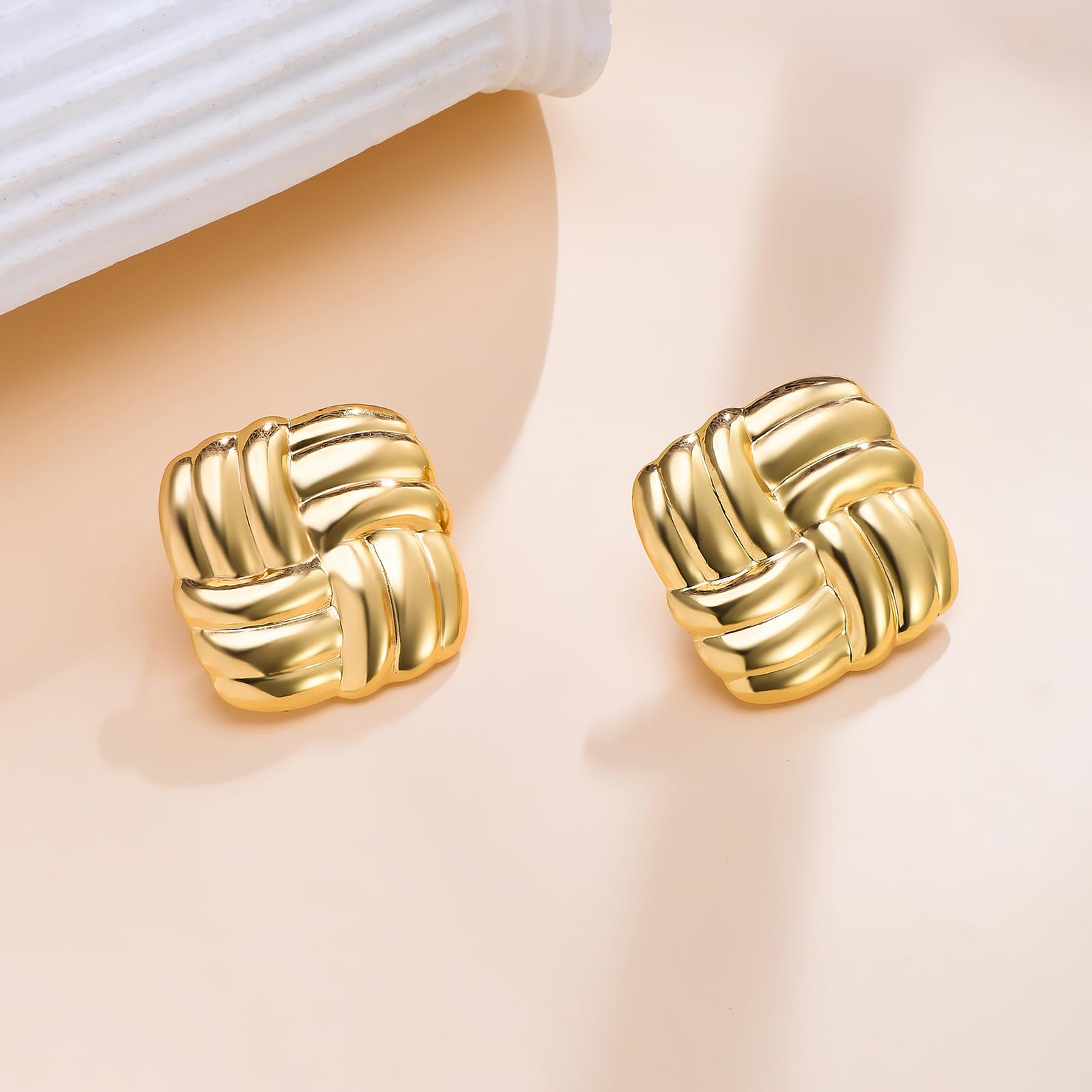 Chunky Gold Square Earrings for Women - Vintage Geometric Stud Earrings, Big Statement Jewelry in Stainless Steel - Perfect for Parties, Weddings & Everyday Fashion