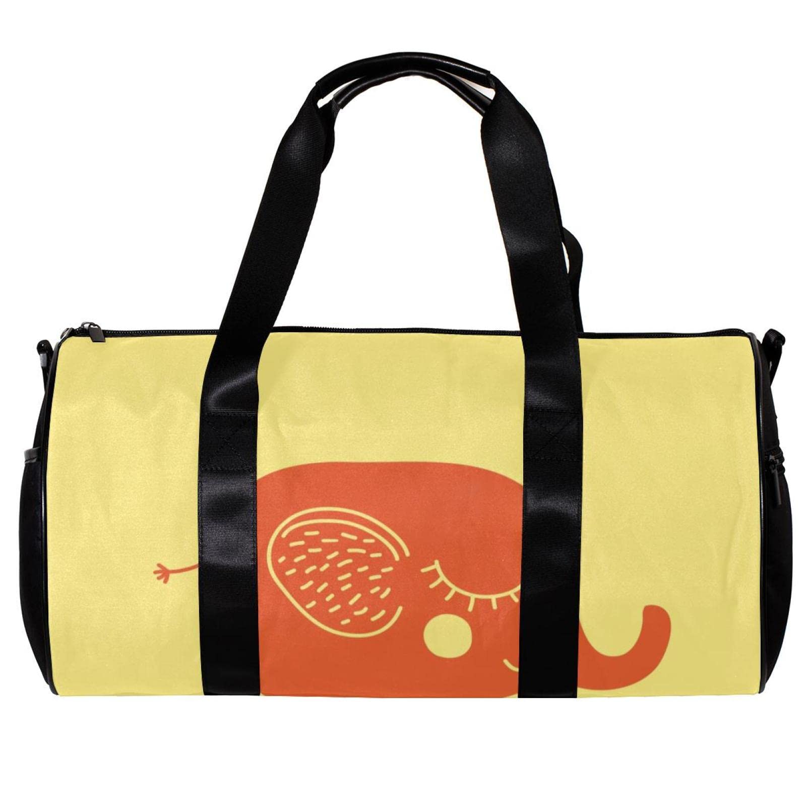 Stylish Gym Duffle Bag for Travel & Workout - Lightweight Overnight Weekender Carry On with Cute Cartoon Elephant Design in Light Yellow | Perfect for Gym, Travel, Sports & Weekend Getaways