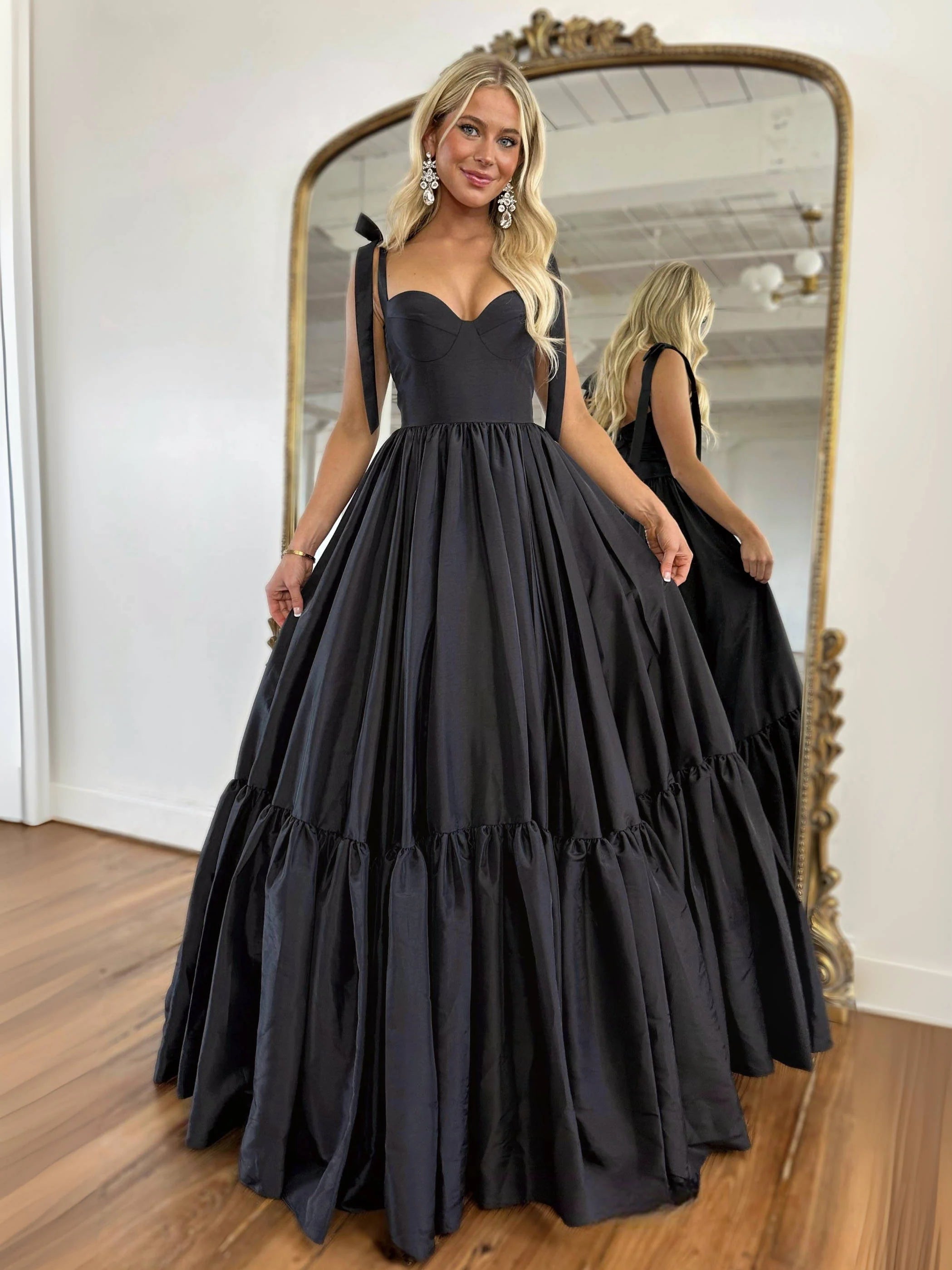 Elegant Black Satin Sweetheart Neckline Long Formal Dress for Wedding Guest | Evening Gown for Cocktail Party, Banquet & Special Occasions