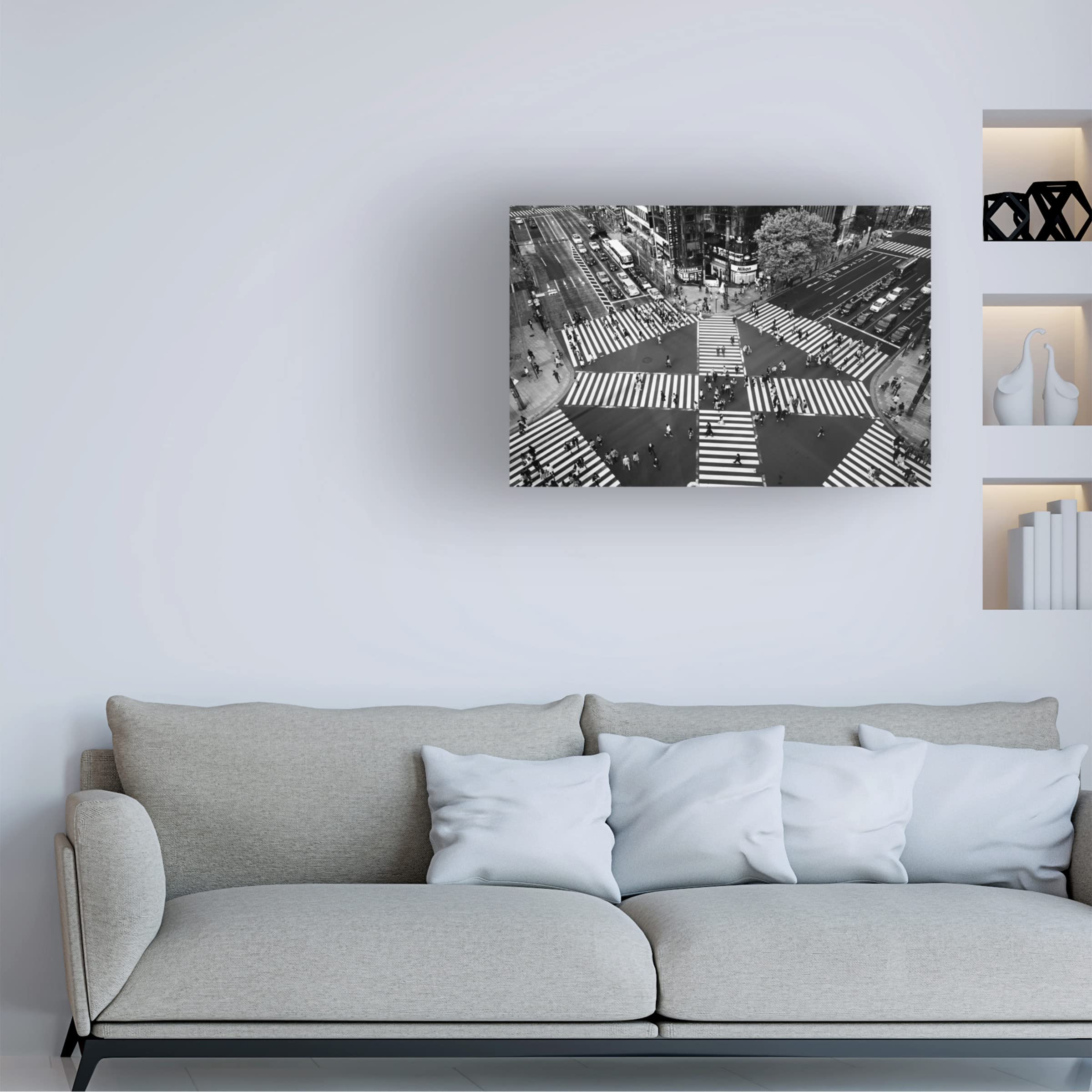Trademark Fine Art 'Ginza' Canvas Wall Art by Shigehiro Ono - Japanese Urban Landscape Painting for Living Room, Office & Home Decor