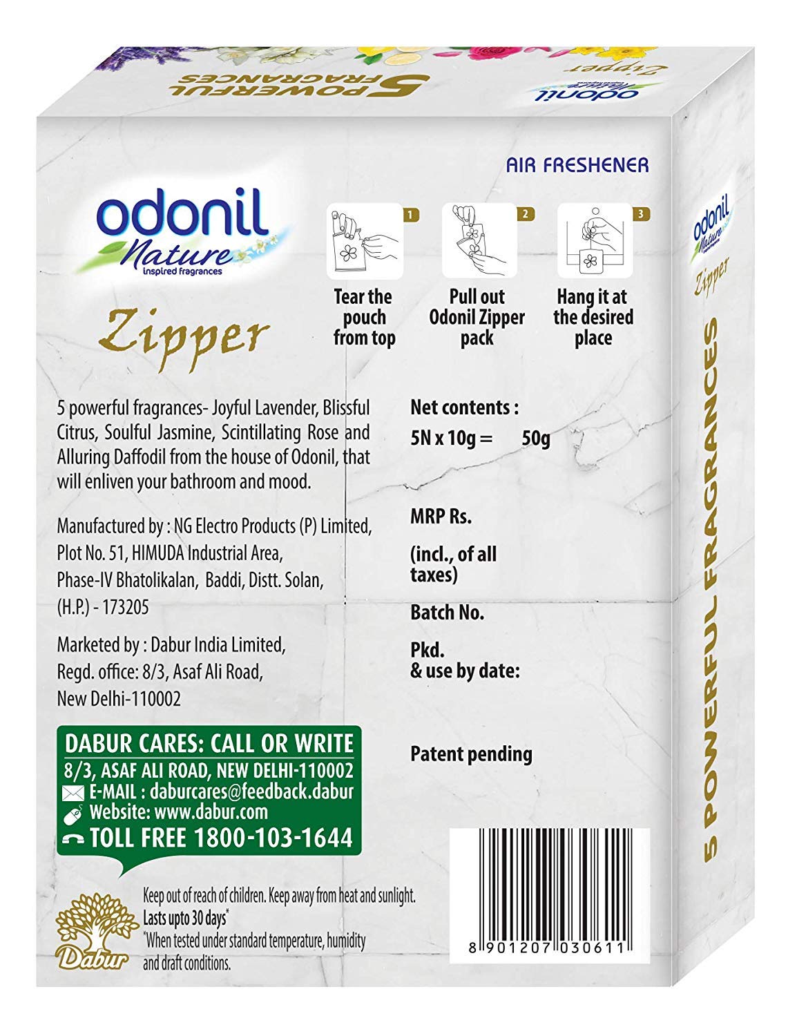 Odonil Bathroom Air Freshener Zipper - 10g (Pack of 5) | Long-Lasting Odor Eliminator for Toilet, Home & Office | Fresh Scent for Small Spaces & Closets