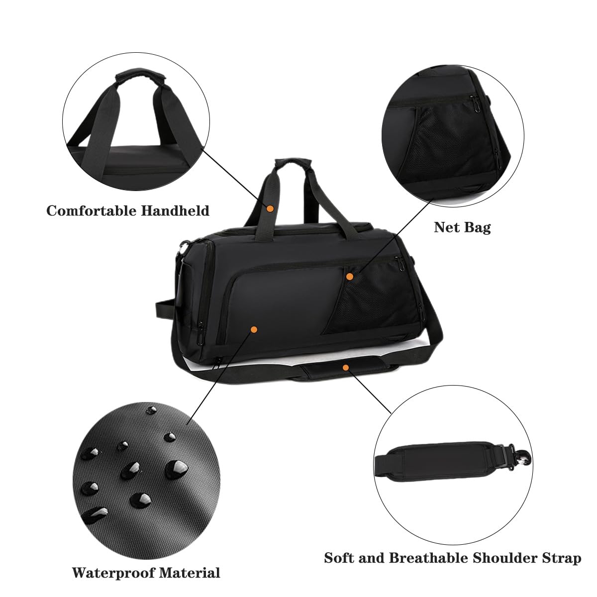 **Men's & Women's 30L Waterproof Gym Duffle Bag with Shoe Compartment & Wet Pocket - Travel, Sports, Overnight Weekender Backpack (Black) - Perfect for Workouts, Gym, Travel & Weekend Getaways**