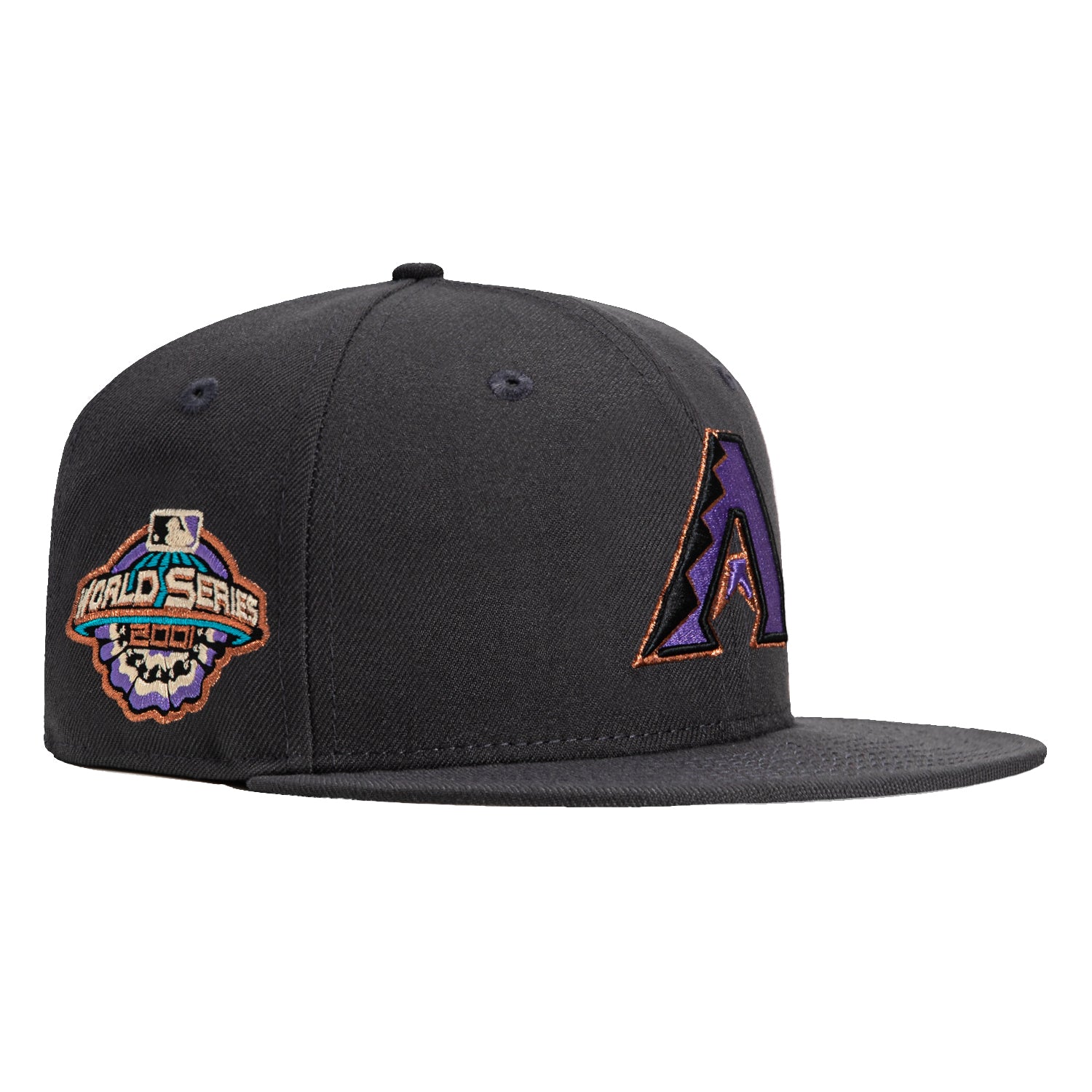 New Era 59Fifty Arizona Diamondbacks 2001 World Series Patch Snapback Hat - Graphite, Purple & Metallic Copper | MLB Baseball Cap for Fans & Collectors | Perfect for Games, Tailgating & Sports Memorabilia Display