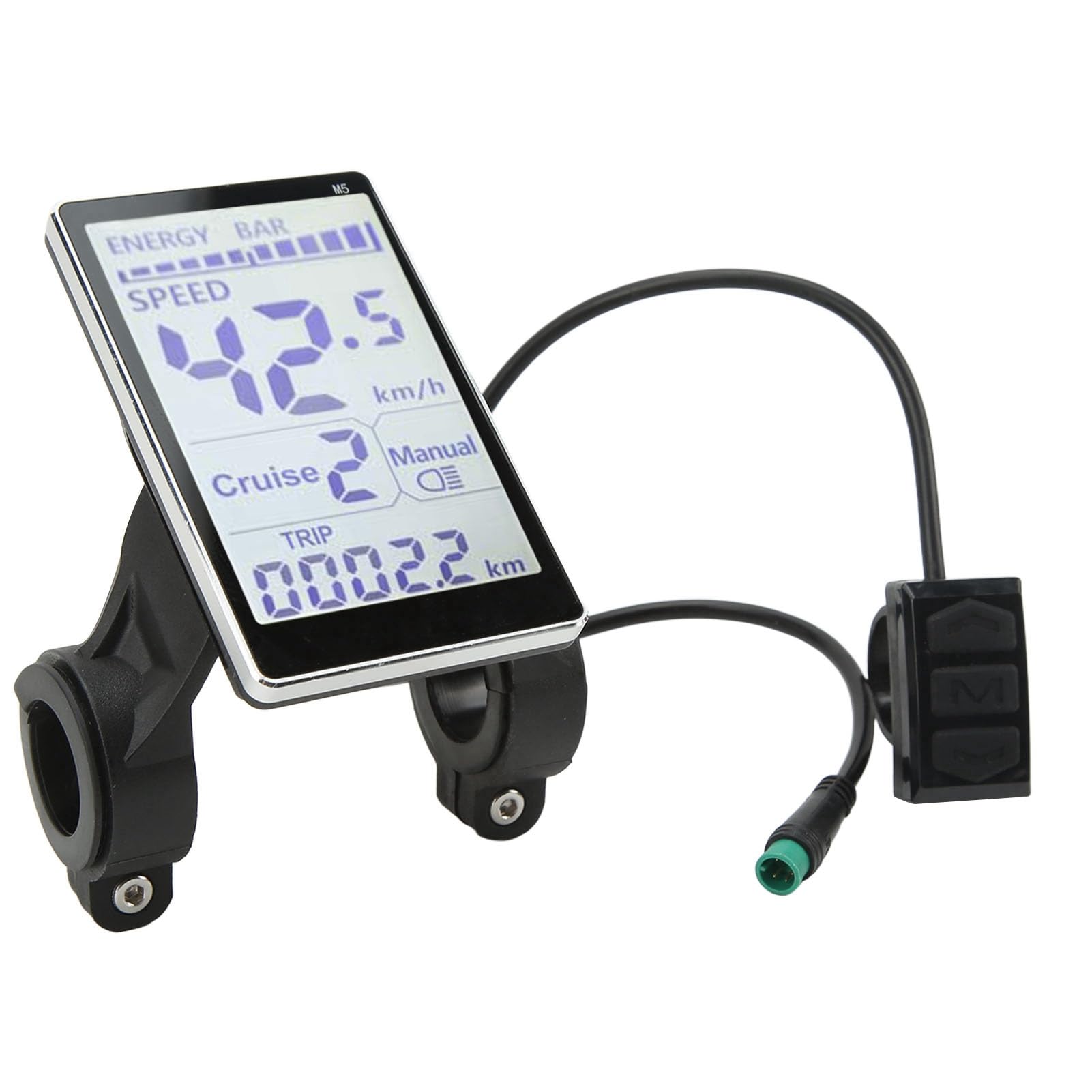 Universal E-Bike LCD Display Meter - 5 Pin 24V/36V/48V/60V M5 LCD Panel Screen for Electric Scooter & Bike Conversion Kit - Fits 31.8mm & 22.2mm Handlebars - Perfect for Commuting, Off-Road & Urban E-Bike Upgrades