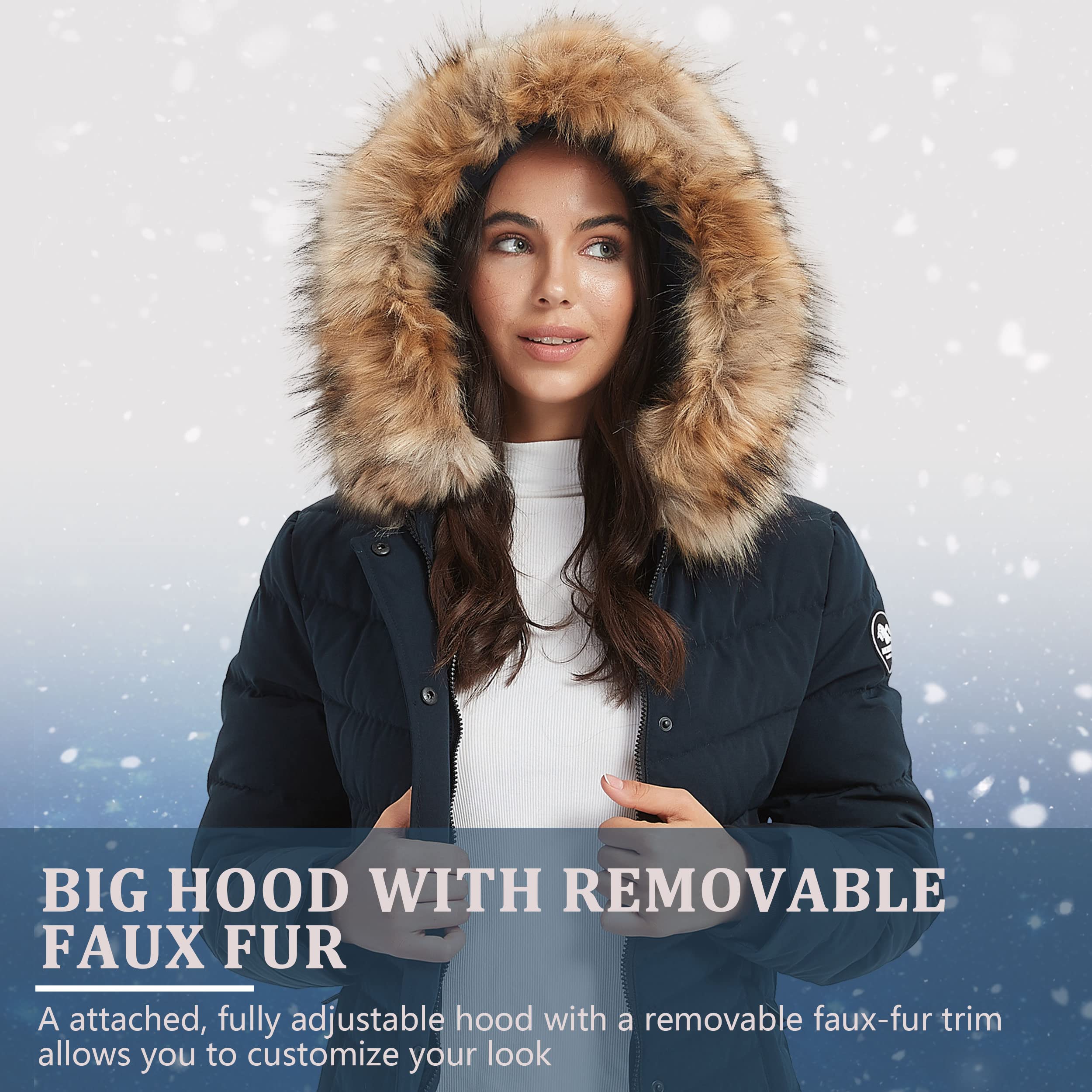 Women's Warm Duck Down Long Parka Winter Jacket with Detachable Fur Hood - Waterproof Puffer Coat for Extreme Cold Weather - Perfect for Snowboarding, Skiing & Outdoor Winter Activities