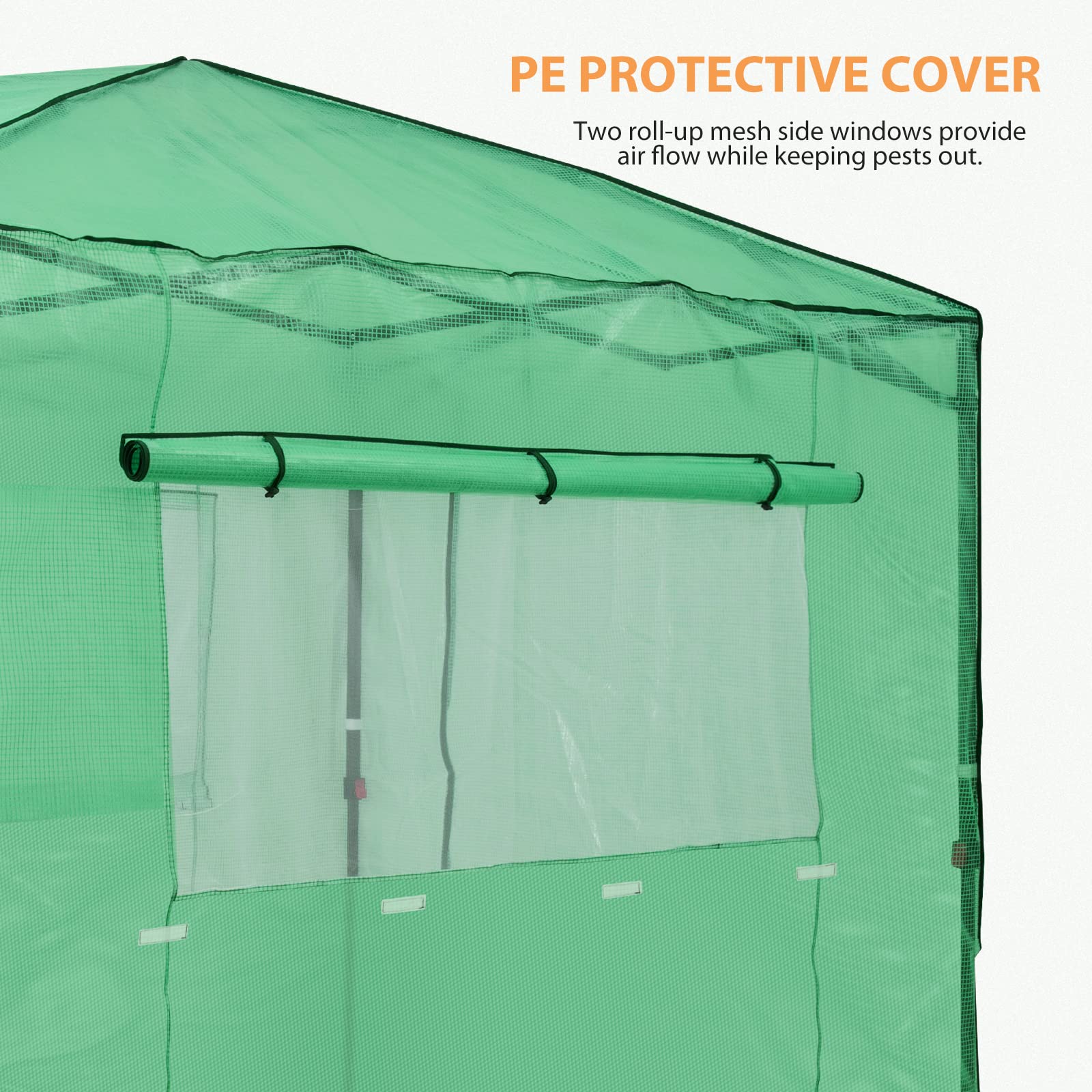 EAGLE PEAK 8x6 Portable Walk-in Pop up Greenhouse Replacement Cover - Front & Rear Roll-Up Zipper Doors with 2 Large Side Windows (Frame Not Included) - Green | Perfect for Gardening, Plant Protection & Outdoor Growing