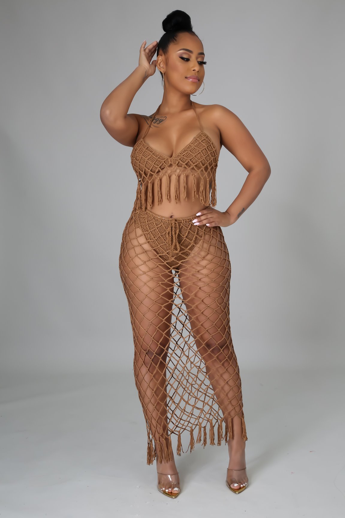 Seaside 2 Piece Swimwear Set - Mocha Brown Bikini Top & Bottom for Women | Beach Vacation, Pool Party & Summer Fashion