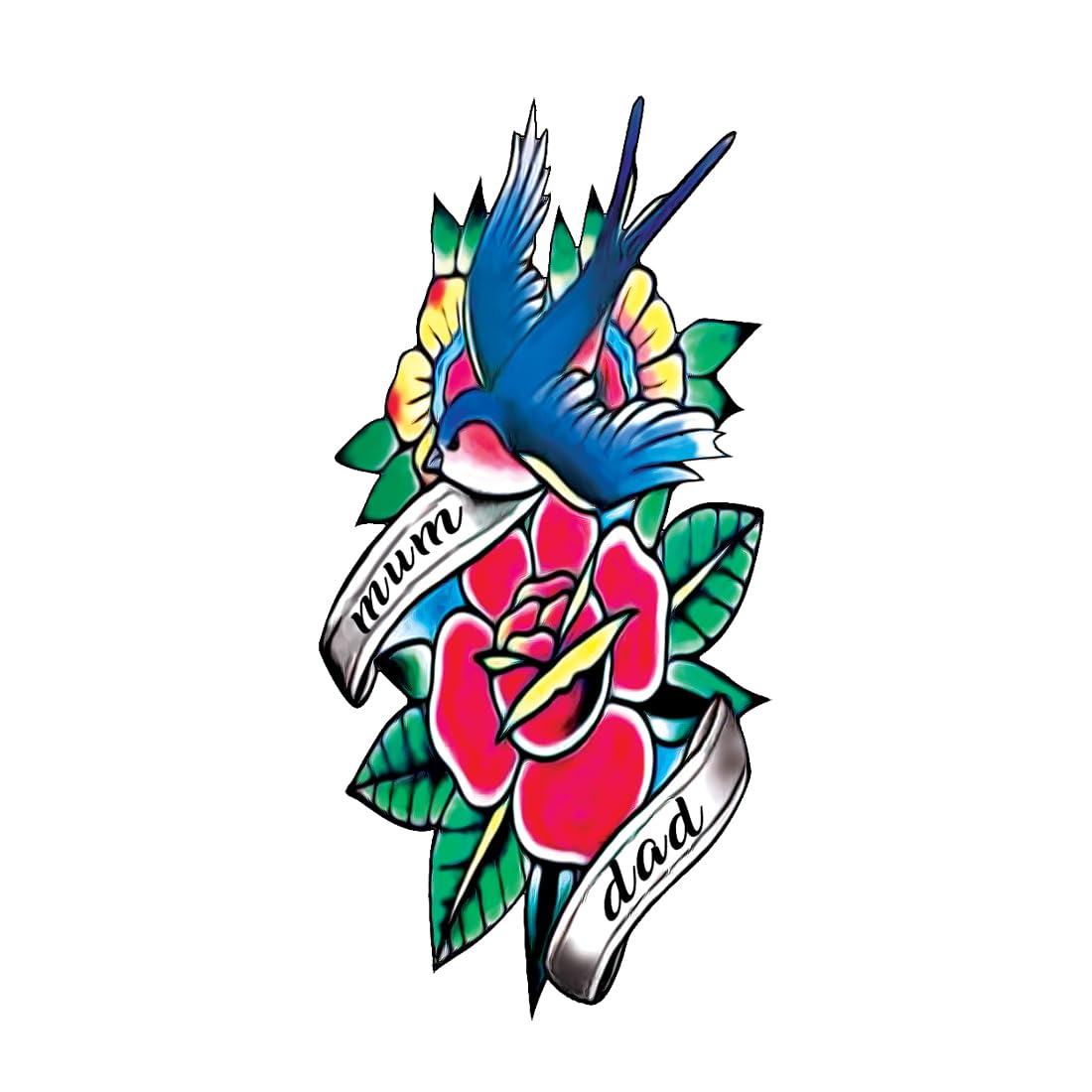 Waterproof Temporary Tattoo - Mom With Heart & Wings Combo (Pack of 4) | Long Lasting Fake Tattoos for Mother's Day, Women's Events & Body Art