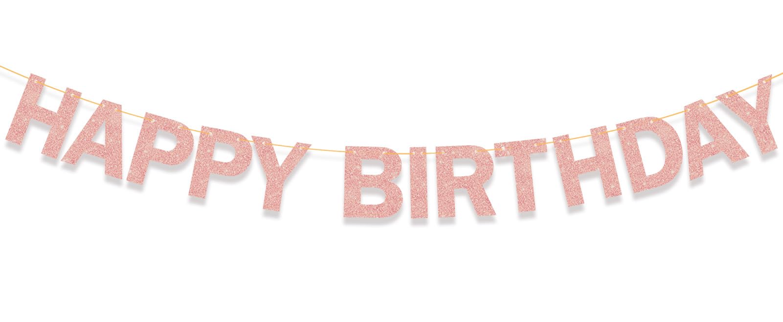 Rose Gold Glitter Happy Birthday Banner - Elegant Birthday Party Decorations for Women & Girls | Perfect for Birthday Parties, Baby Showers & Bridal Showers