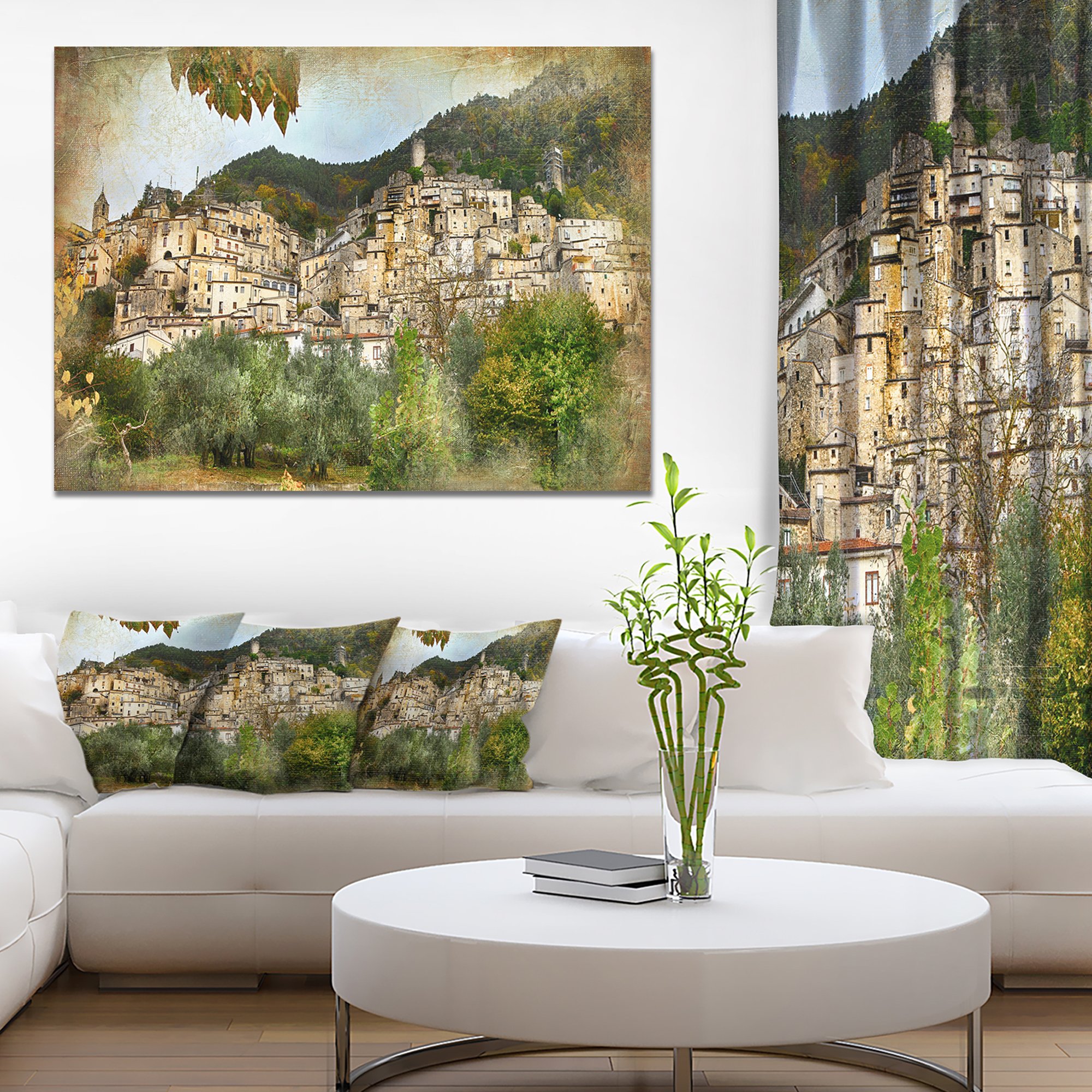 Old Italian Villages Landscape Photography Canvas Art Print - Vintage European Countryside Wall Decor for Living Room, Bedroom & Office