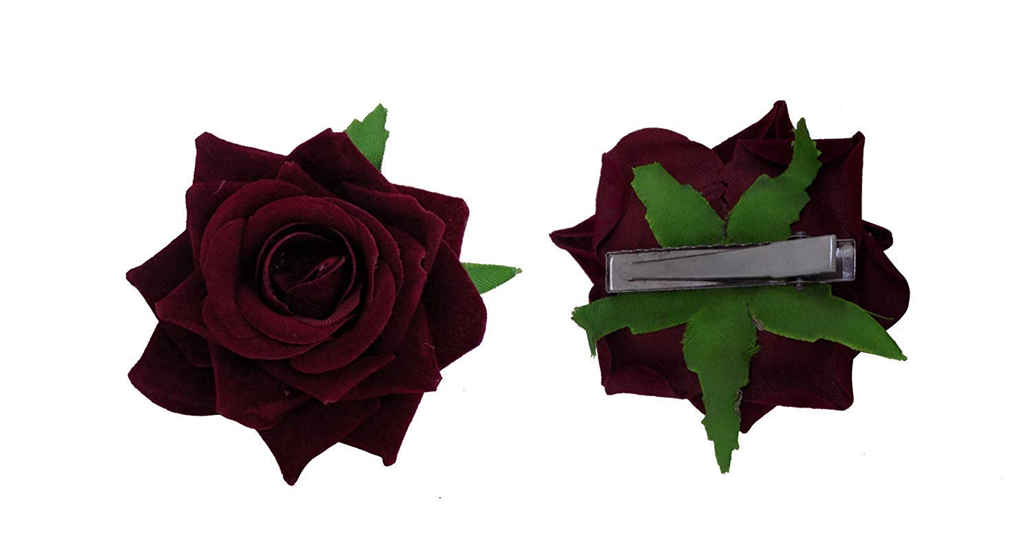 AAINAA Maroon Rose Hair Pin - Bridal Hair Clip with Rose Flower for Women - Perfect for Weddings, Prom, Parties & Special Occasions