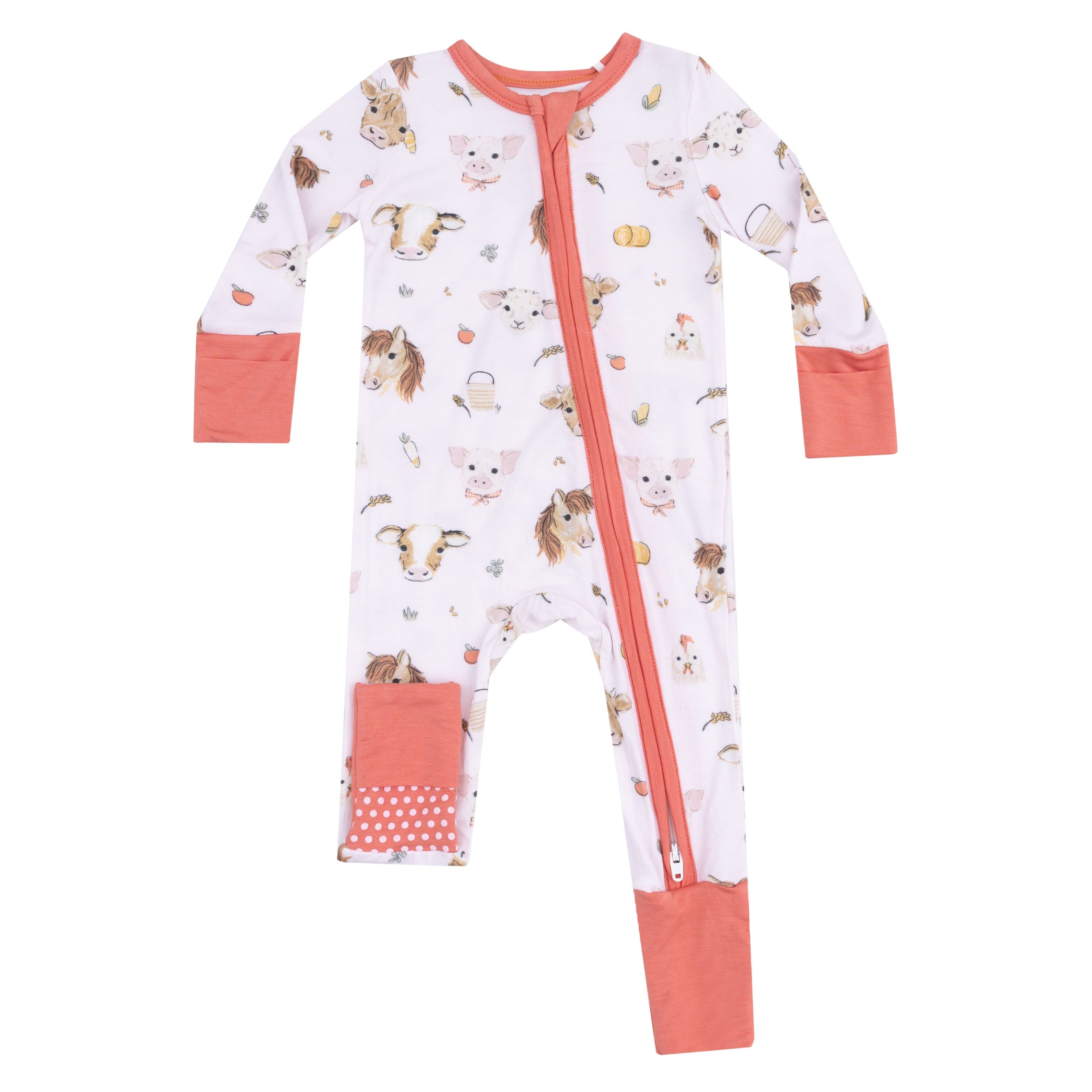 Angel Dear Two-Way Zipper Romper - Vintage Animal Faces Baby Jumpsuit (Pink) | Soft Cotton Sleepwear for Newborns & Infants | Perfect for Playtime, Naptime & Photo Shoots
